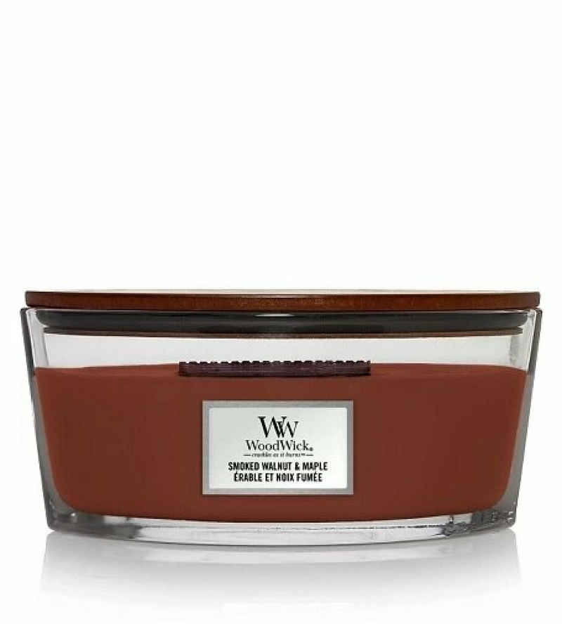 Woodwick Duftkerze »WoodWick Smoked Walnut & Maple Duftkerze mit Holzdocht 453,6 g« (Eine Kerze im Glas)