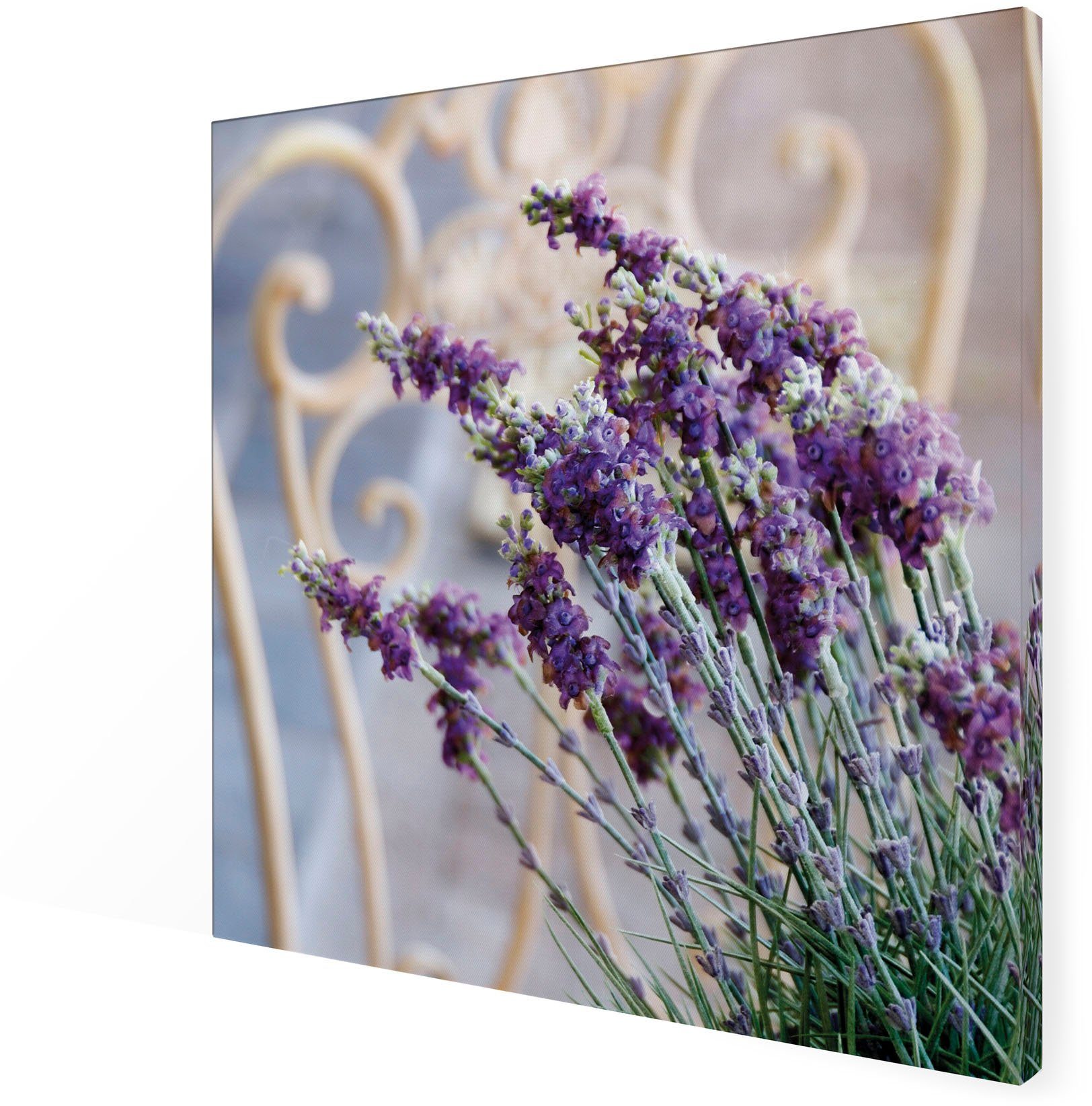 Art for the home Leinwandbild Outdoor Lovely 50x50cm, Blumen, Romantisch (1 St), Leinwand für draußen - Lavendel Harmonie - 50x50cm