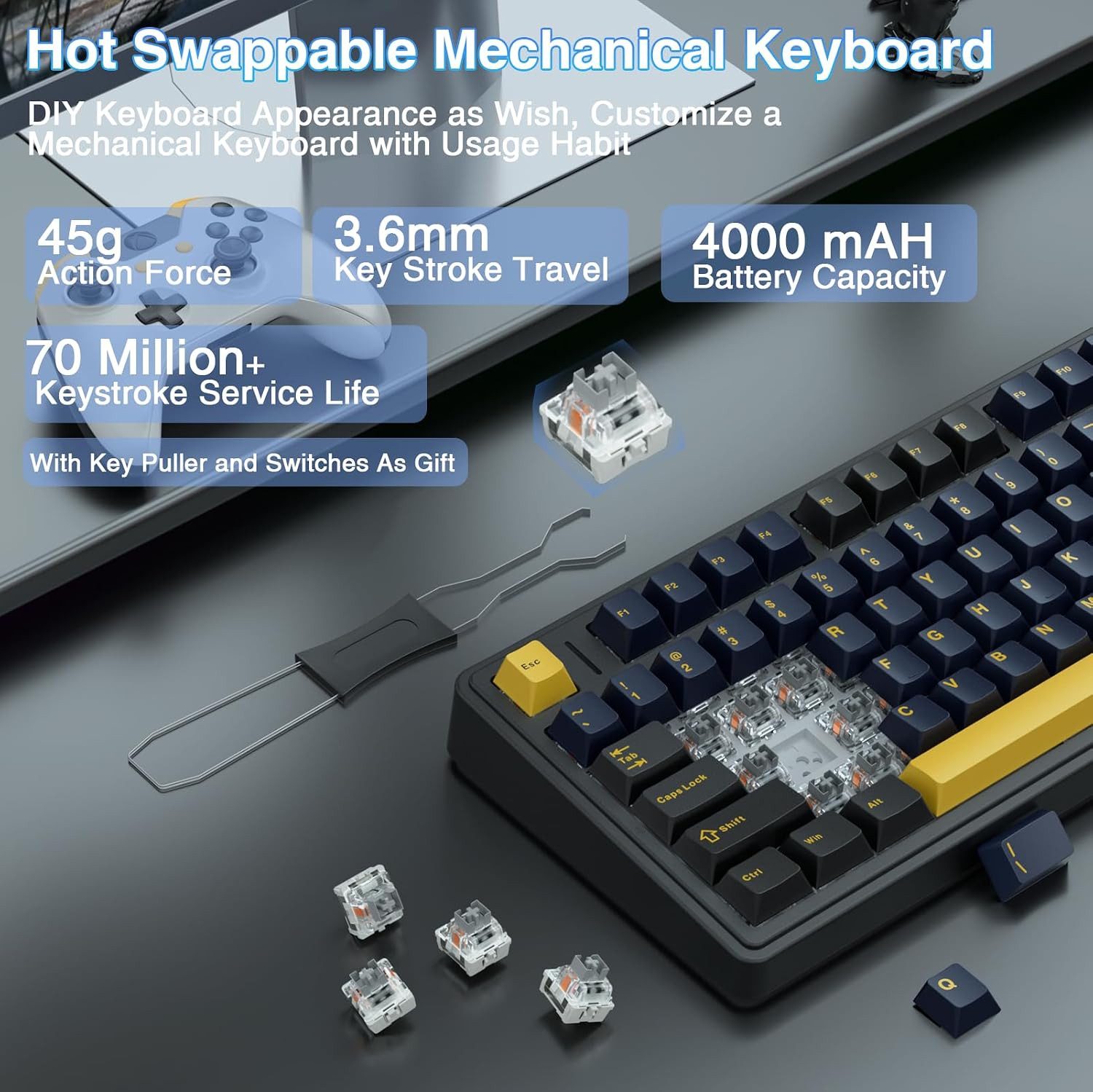 nsihing AULA F75 Mechanische Tastatur, 75%, Hot Swap, Knopf, RGB Gaming-Tastatur – Bild 4 von 5