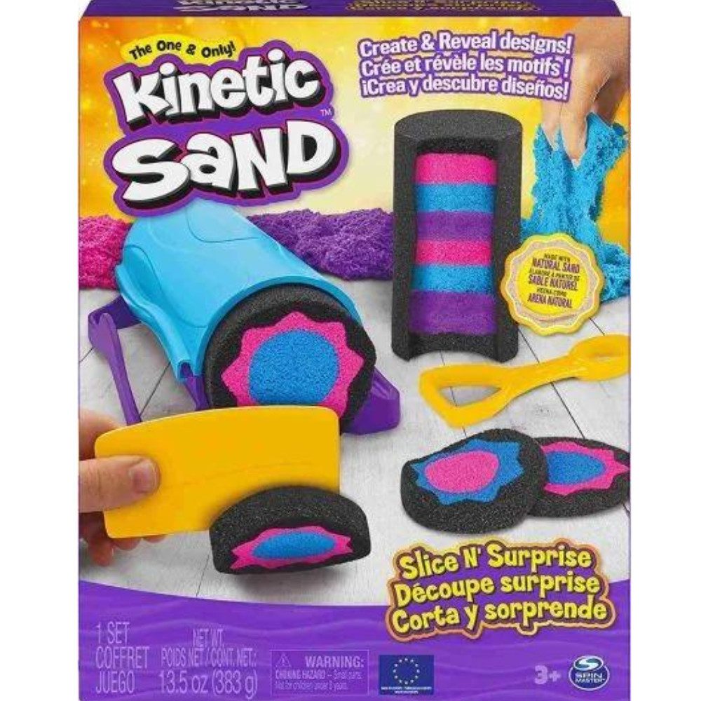 Spin Master Sandform-Set SPIN MASTER™ kinetischer Sand Slice N’ Surprise, (Set, 3-tlg., 3 faszinierende Farben und 7 kreative Werkzeuge), Mehrfarbig