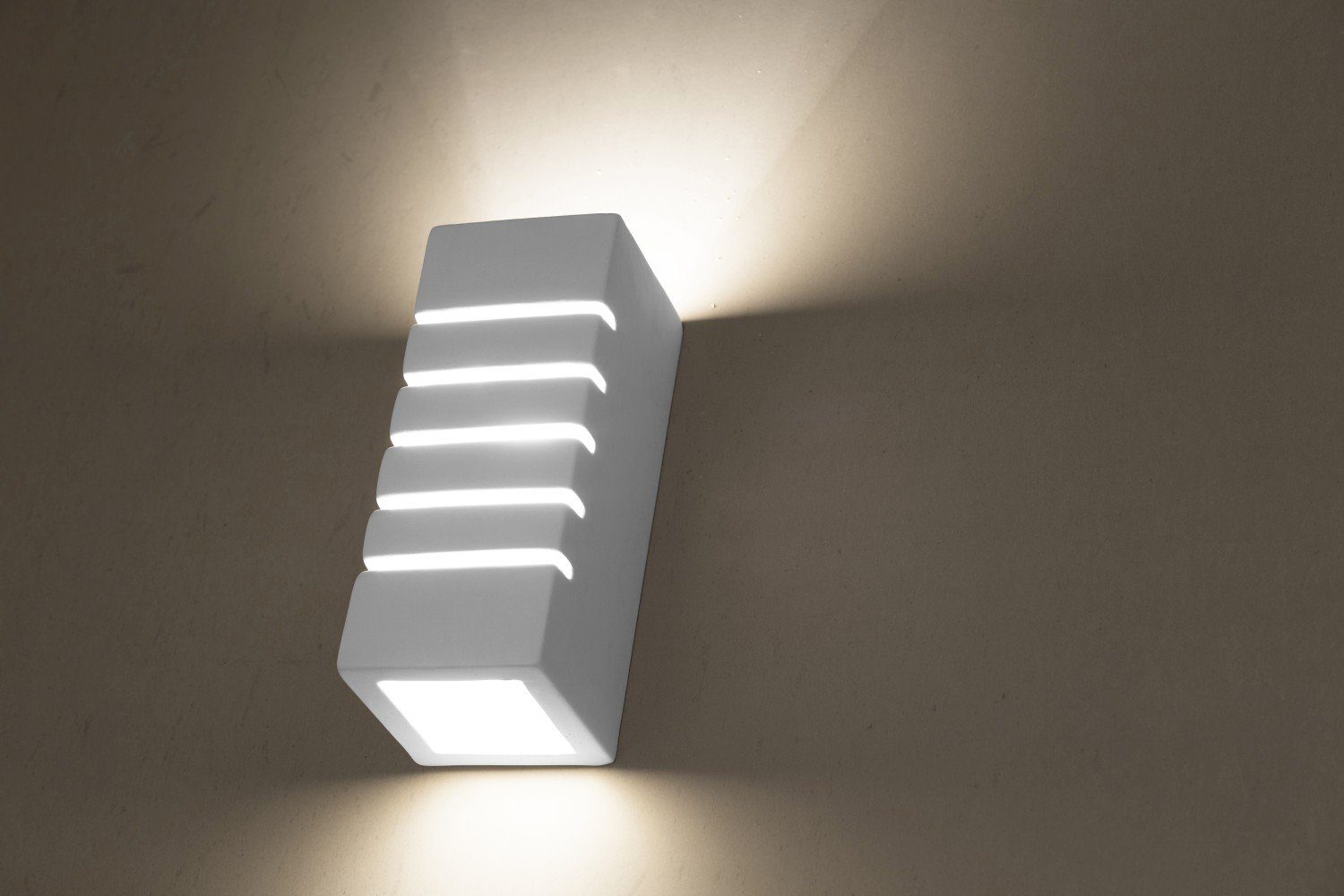Licht-Erlebnisse Wandleuchte REMO, ohne Leuchtmittel, Wandlampe Kunstvoll Weiß Gips Up & Down H:25cm Innen Flur Büro
