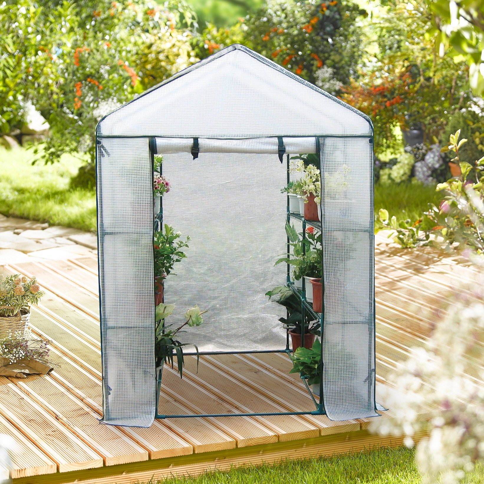 GartenHero Foliengewächshaus Gewächshaus begehbar Regale Foliengewächshaus Treibhaus Frühbeet Pflanzenhaus, BxLxH: 140,00 x 140,00 x 200 cm, Regale, Reißverschluss, Tür  | Rabatt: 34%