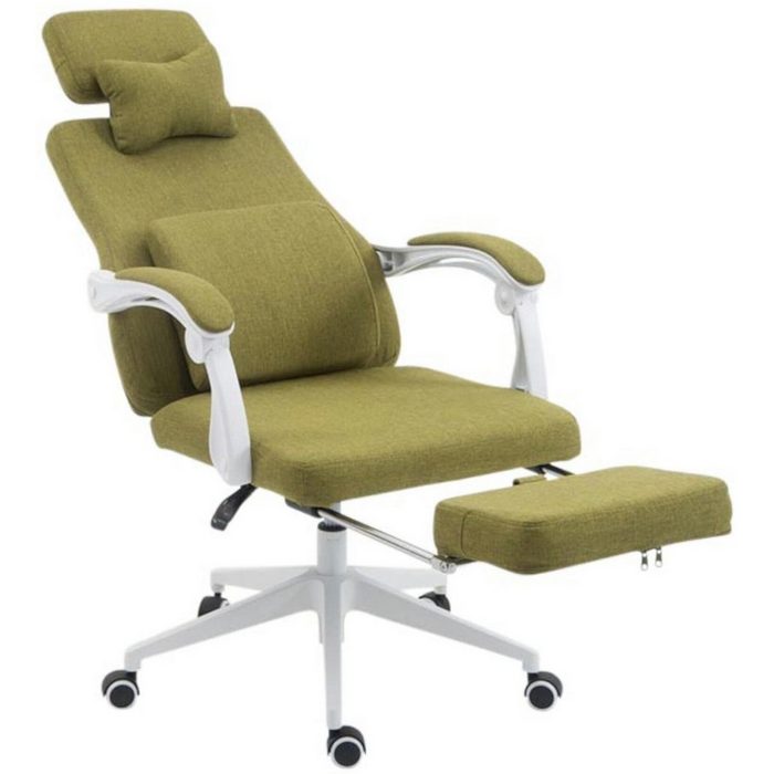 TPFLiving Bürostuhl Björn mit bequemer Rückenlehne - höhenverstellbar und 360° drehbar (Schreibtischstuhl Drehstuhl Chefsessel Bürostuhl XXL) Gestell: Kunststoff silber - Sitzfläche: Stoff grün