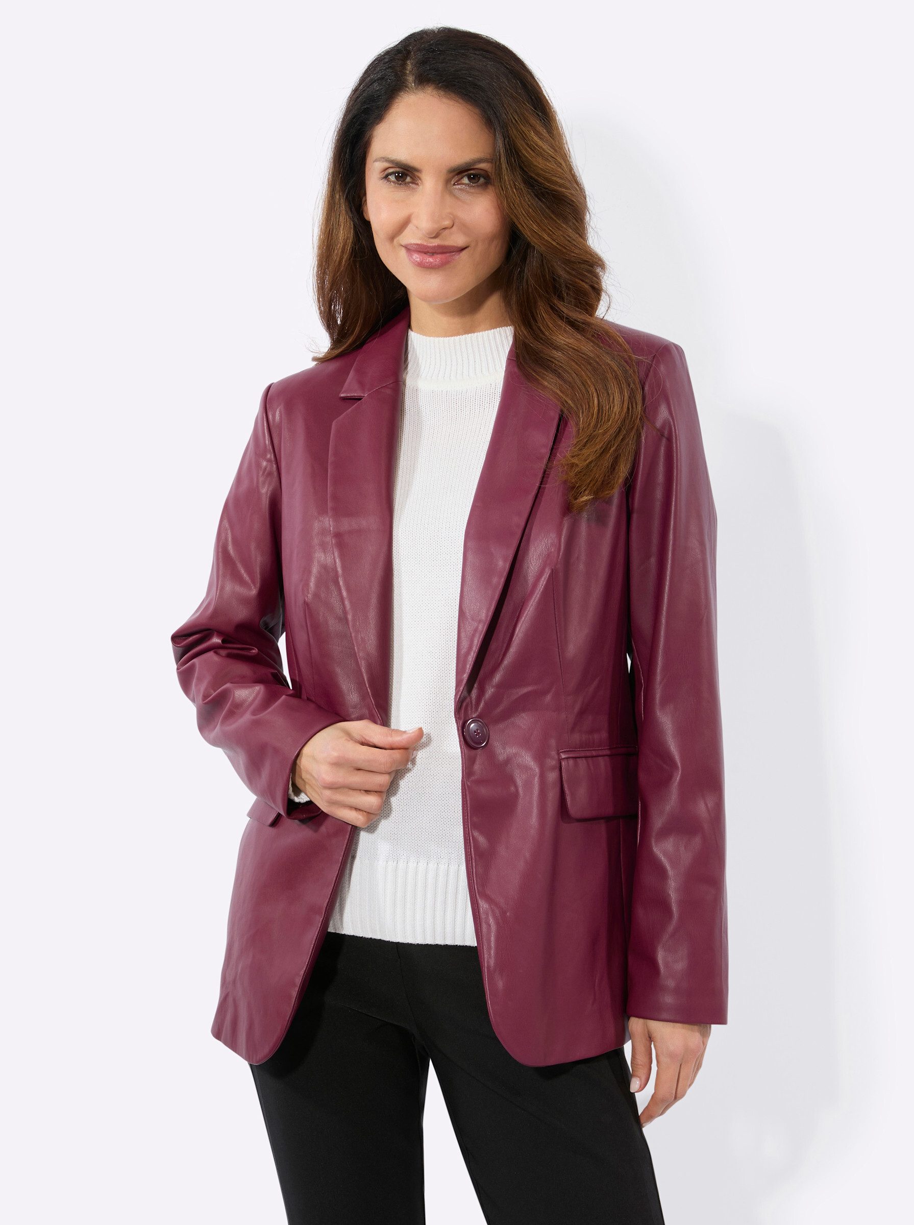 Witt Blusenblazer Lederimitat-Blazer Langarm