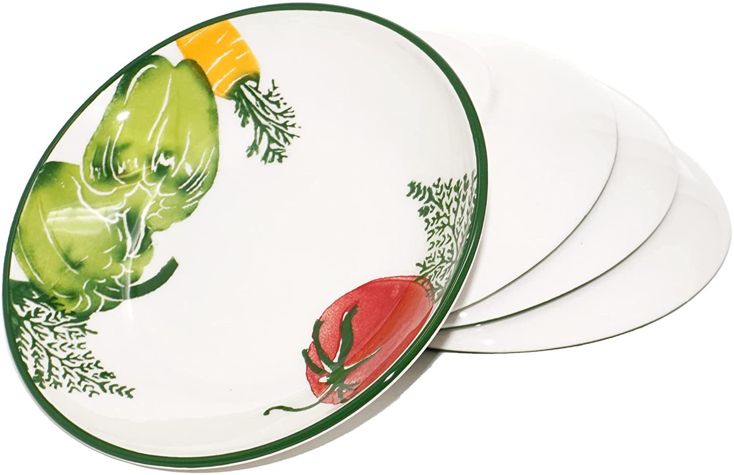 Lashuma Suppenteller Gemüse, (4 St), Essteller Set Keramik, Servierteller rund Ø 19 cm