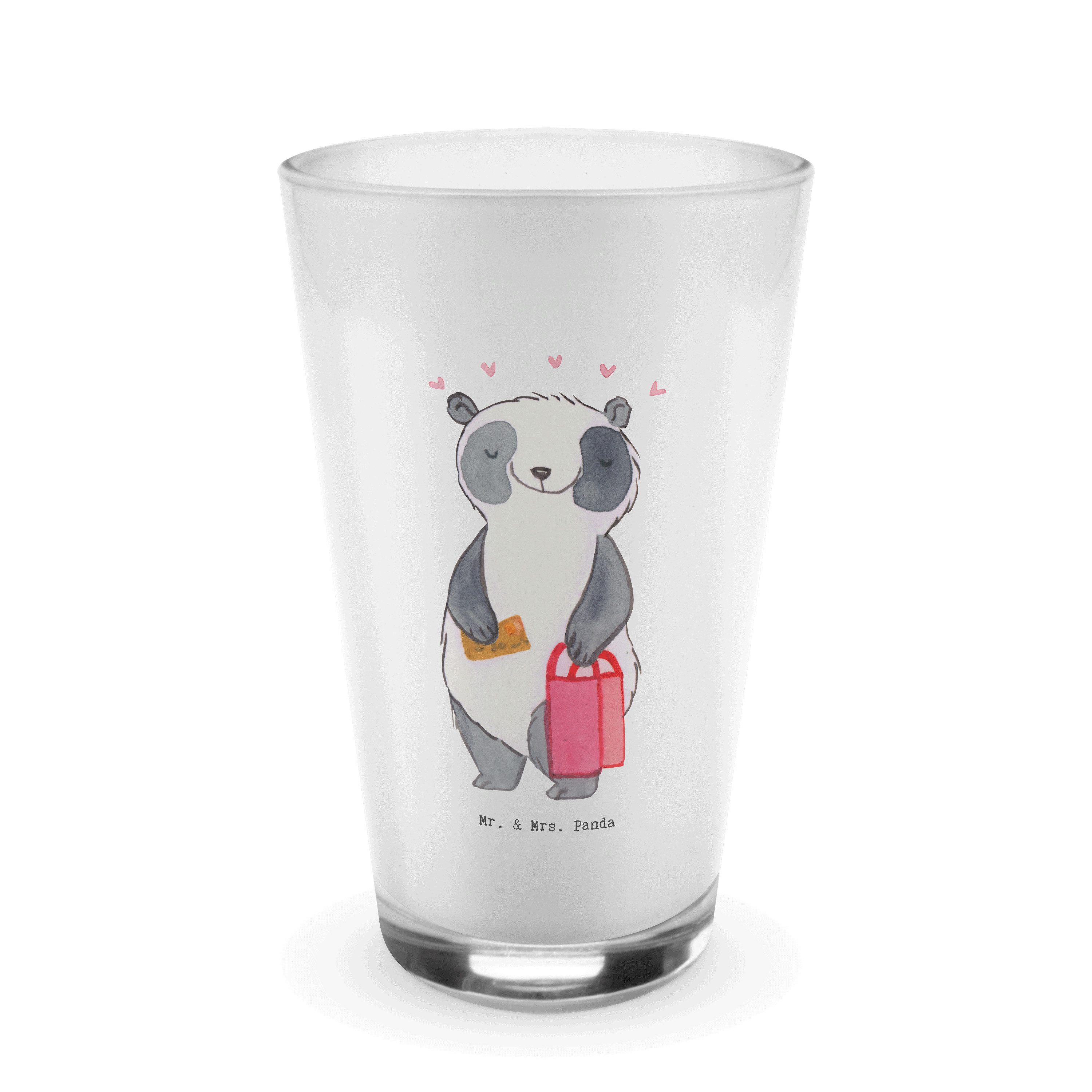 Mr. & Mrs. Panda Glas Panda Shopping - Transparent - Geschenk, Glas, Hobby, Sport, Danke, C, Premium Glas, Edles Matt-Design