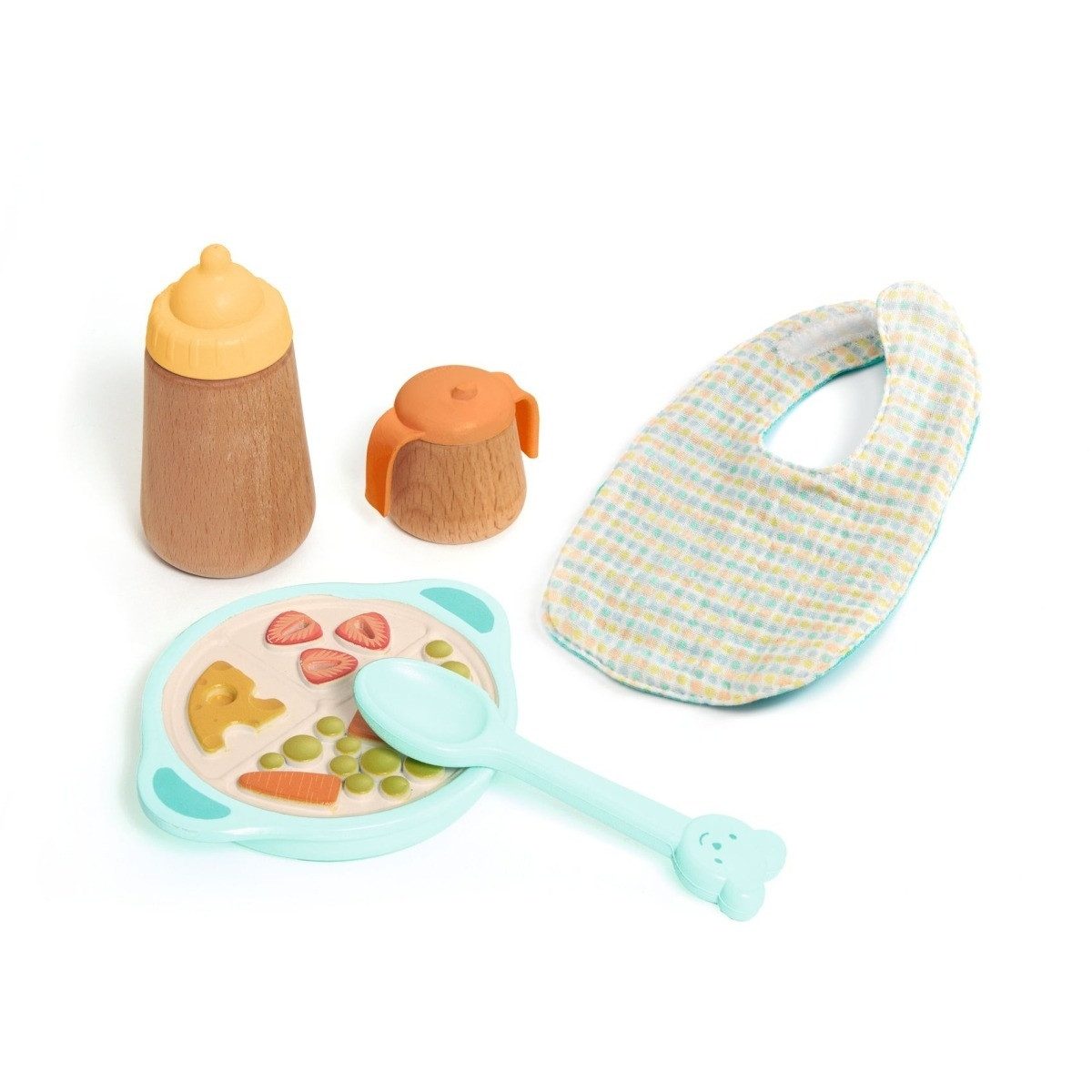 Puppen Accessoires-Set Puppen Lunch-Set aus Holz und Kunststoff mit Teller, Flasche uvm.