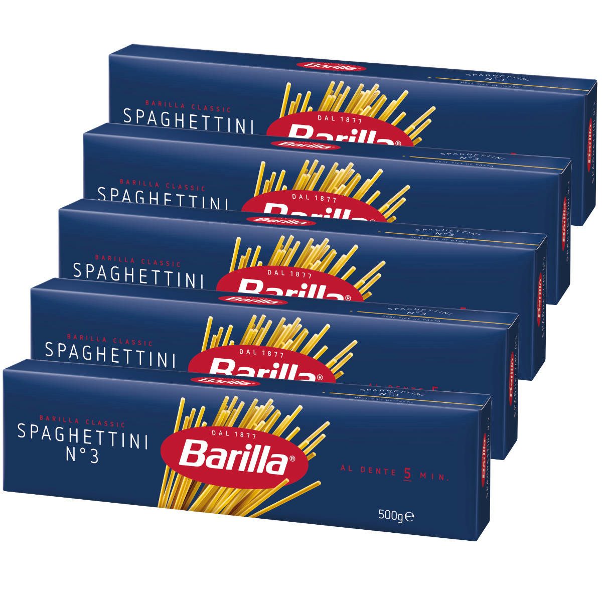 Barilla Nudeln, Barilla Spaghettini Nummer 3 Hartweizennudeln Pasta 500g 5er Pack