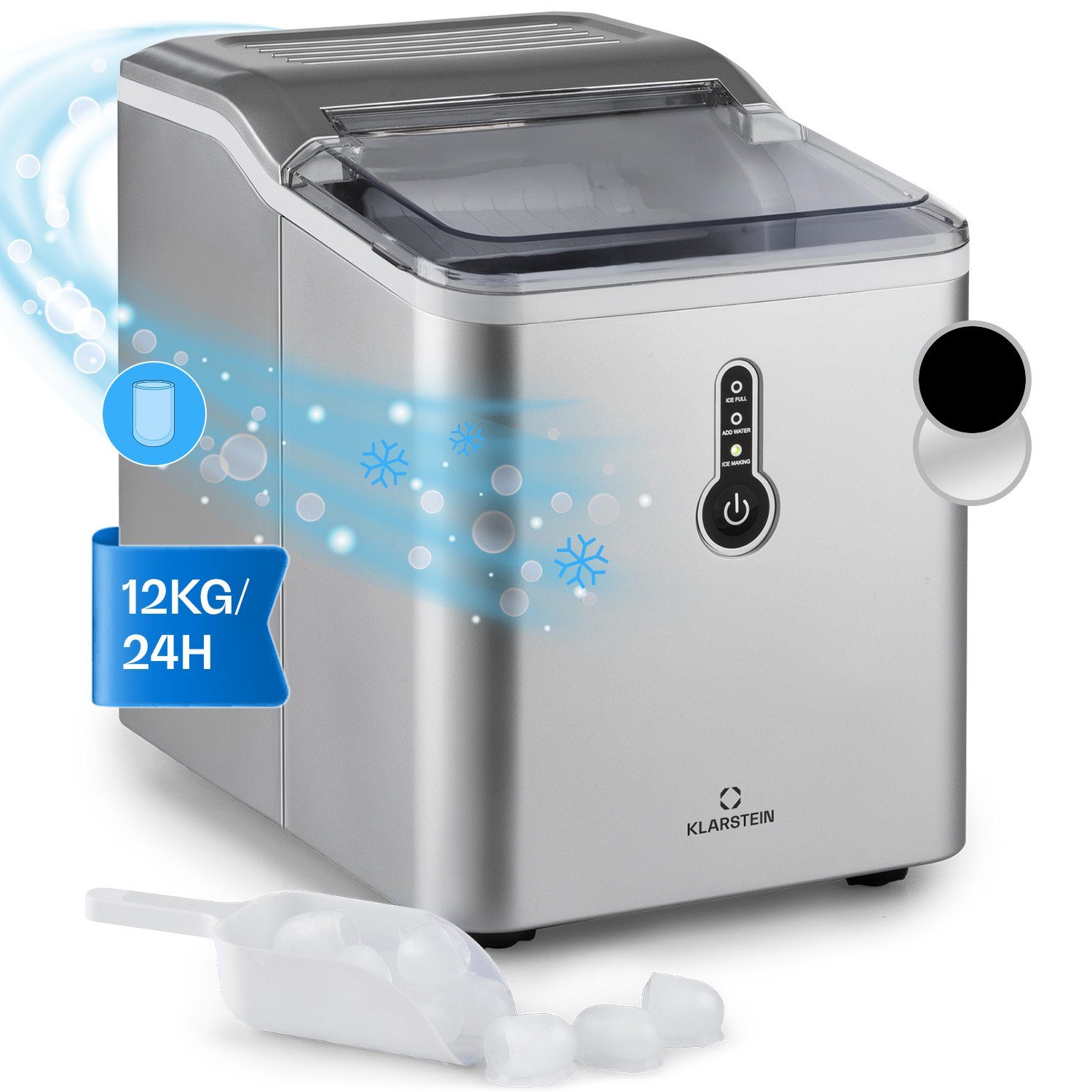Klarstein Eiswürfelmaschine ChillOut Eismaschine 12 kg/24h 1,5L Bullet 7,5g 8 Min. 9 Würfel/Zyklus, Eiswürfelbereiter Ice Cube Maker Bullet-Eis für 8 Minuten 1,5L