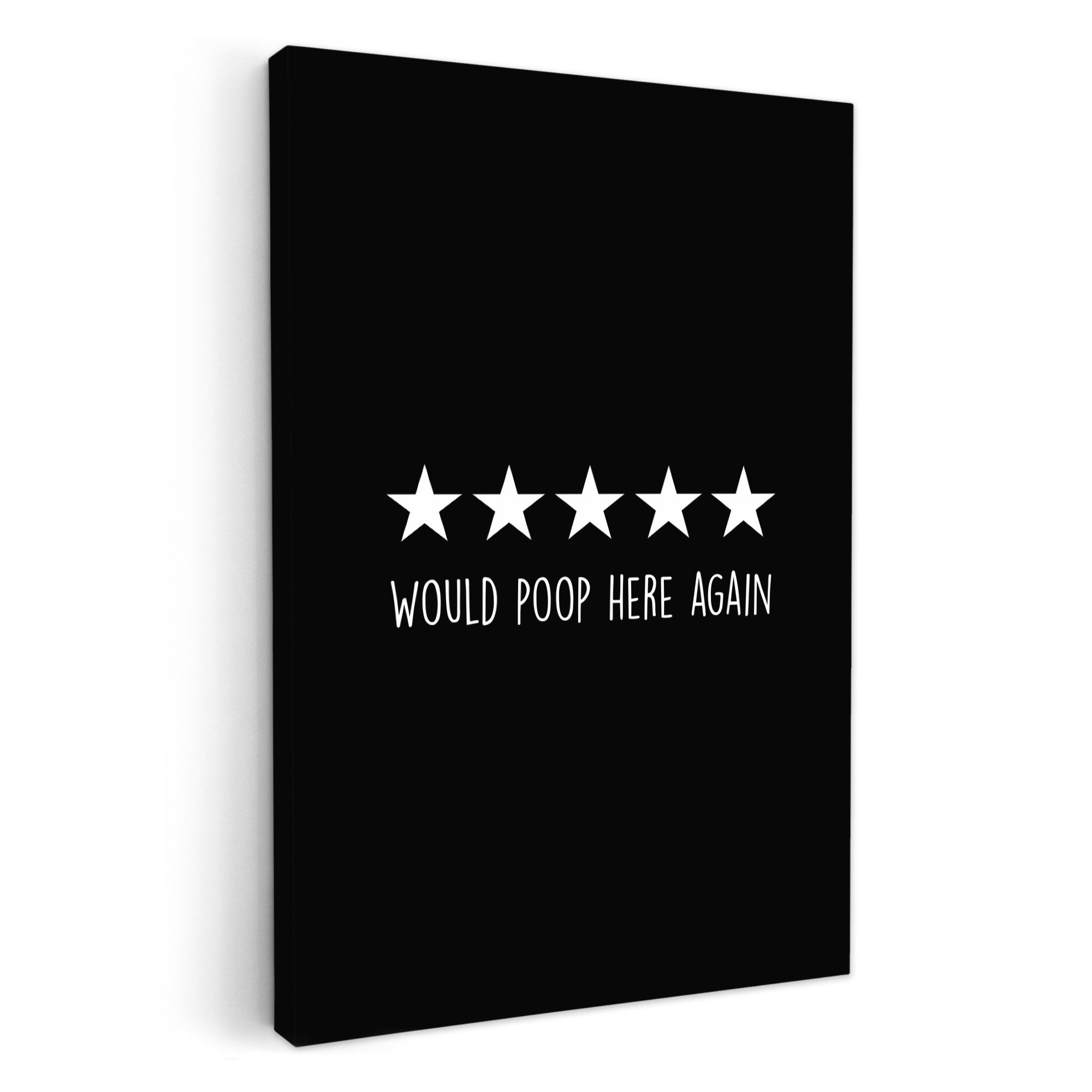 OneMillionCanvasses® Leinwandbild Zitat - Would poop here again - Humor - Schwarz - Sprüche, Fotodruck (1 St), Badezimmer Deko, Bilder WC, Toilette Wanddeko 20x30 cm