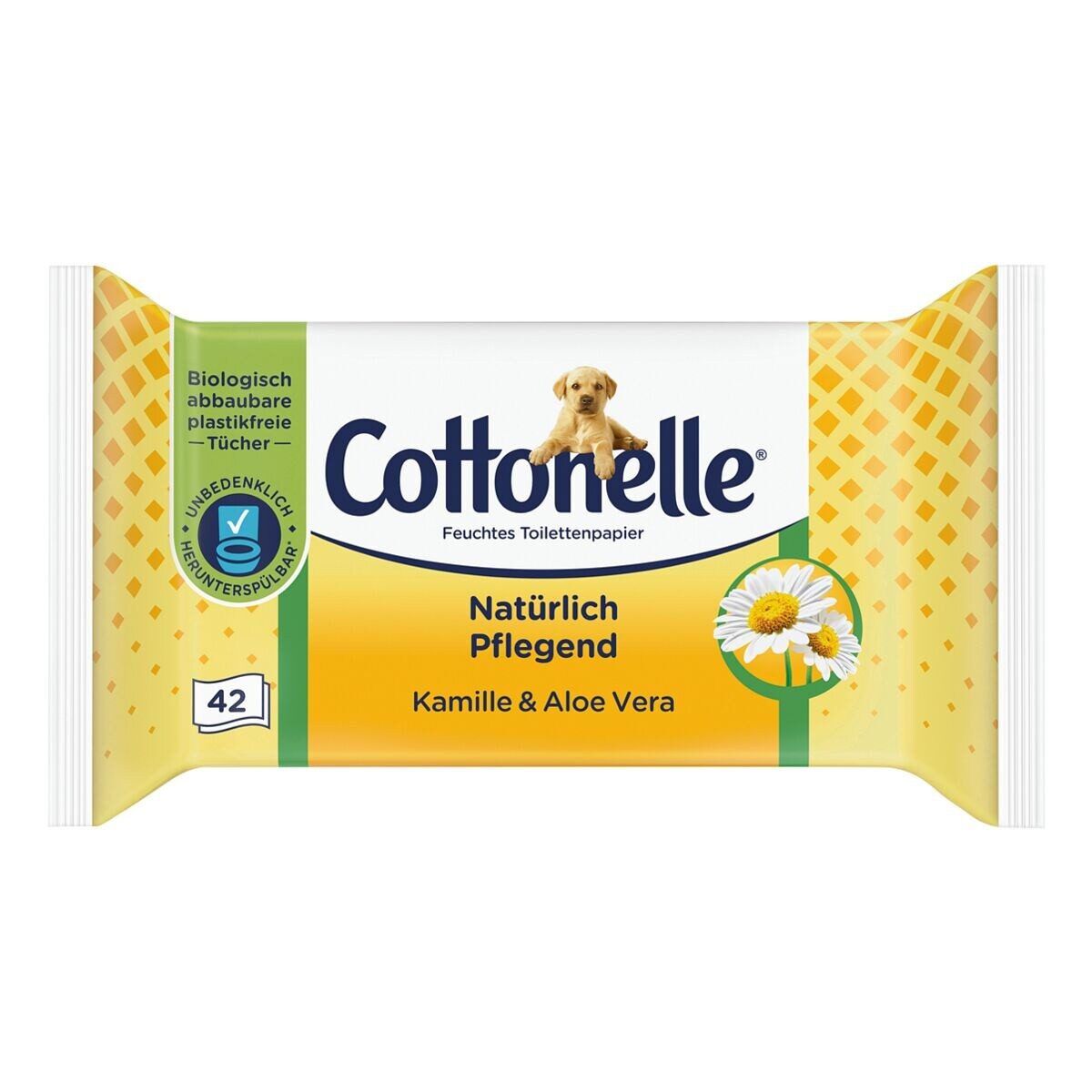 Cottonelle® feuchtes Toilettenpapier Natürlich Pflegend, mit Kamille und Aloe Vera, 1-lagig, 42 Blatt
