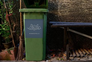 MuchoWow Wandsticker Illustration des Horizonts von Minneapolis in Linien mit dem Namen der (1 St), Mülleimer-aufkleber, Mülltonne, Sticker, Container, Abfalbehälter