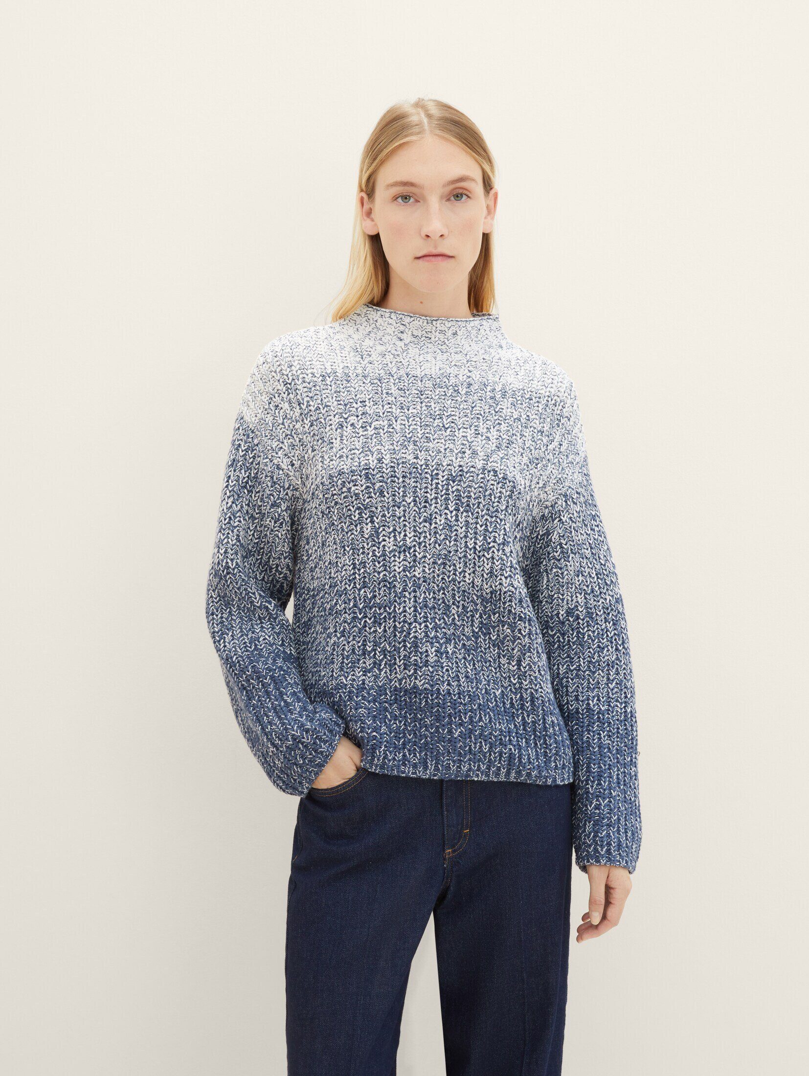TOM TAILOR Strickpullover Strickpullover mit gradient Farbverlauf blue knitted