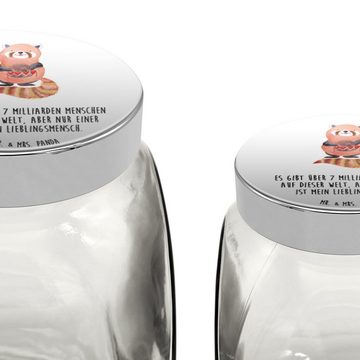 Mr. & Mrs. Panda Vorratsglas L 870ml Roter Panda - Weiß - Geschenk, Herz, Vorratsbehälter, Keksedo, Premium Glas, (1-tlg), Exklusive Motive