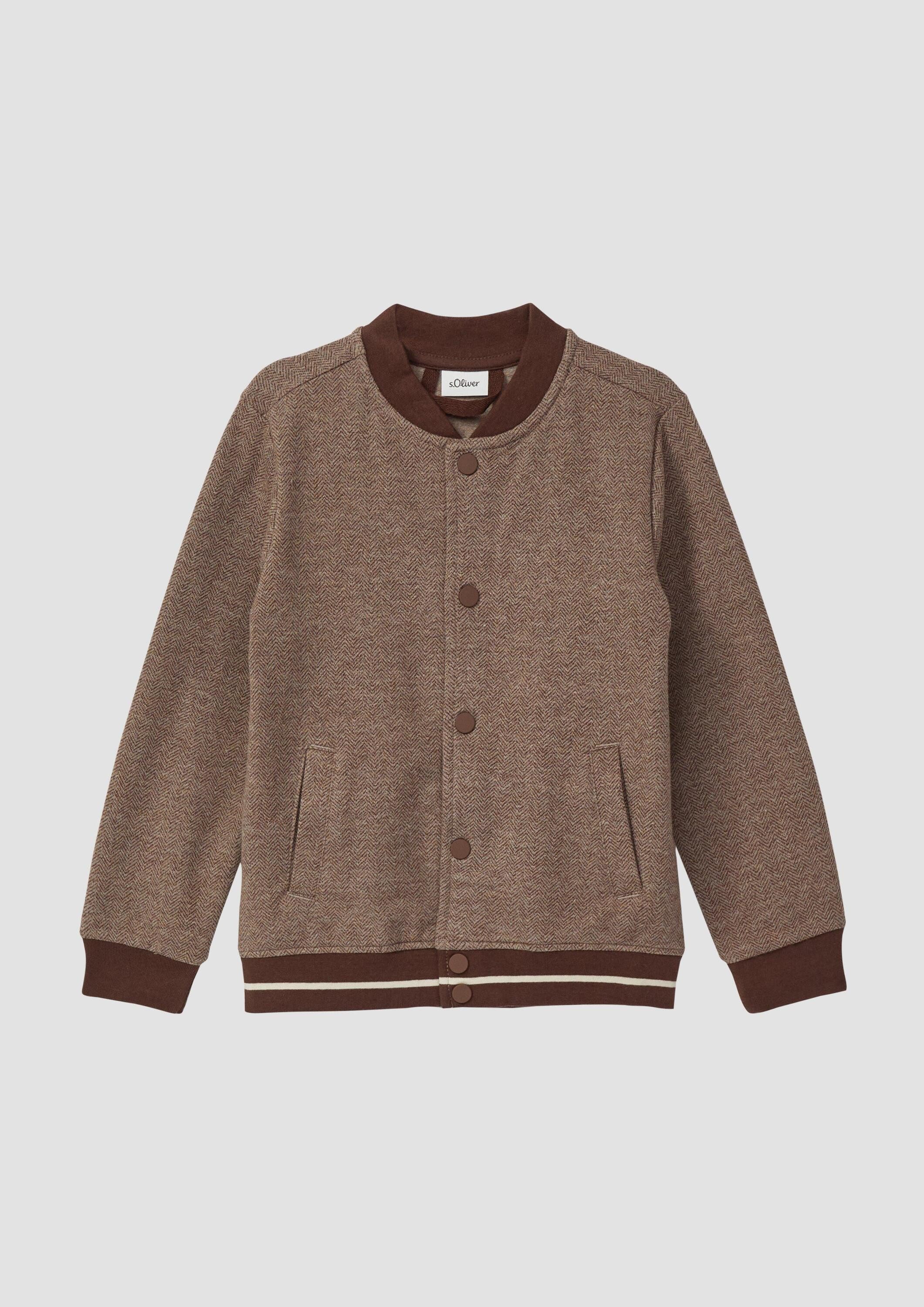 s.Oliver Sweatjacke Sweatshirt Jacke Festiver Sweat-Blouson mit Herringbone-Muster