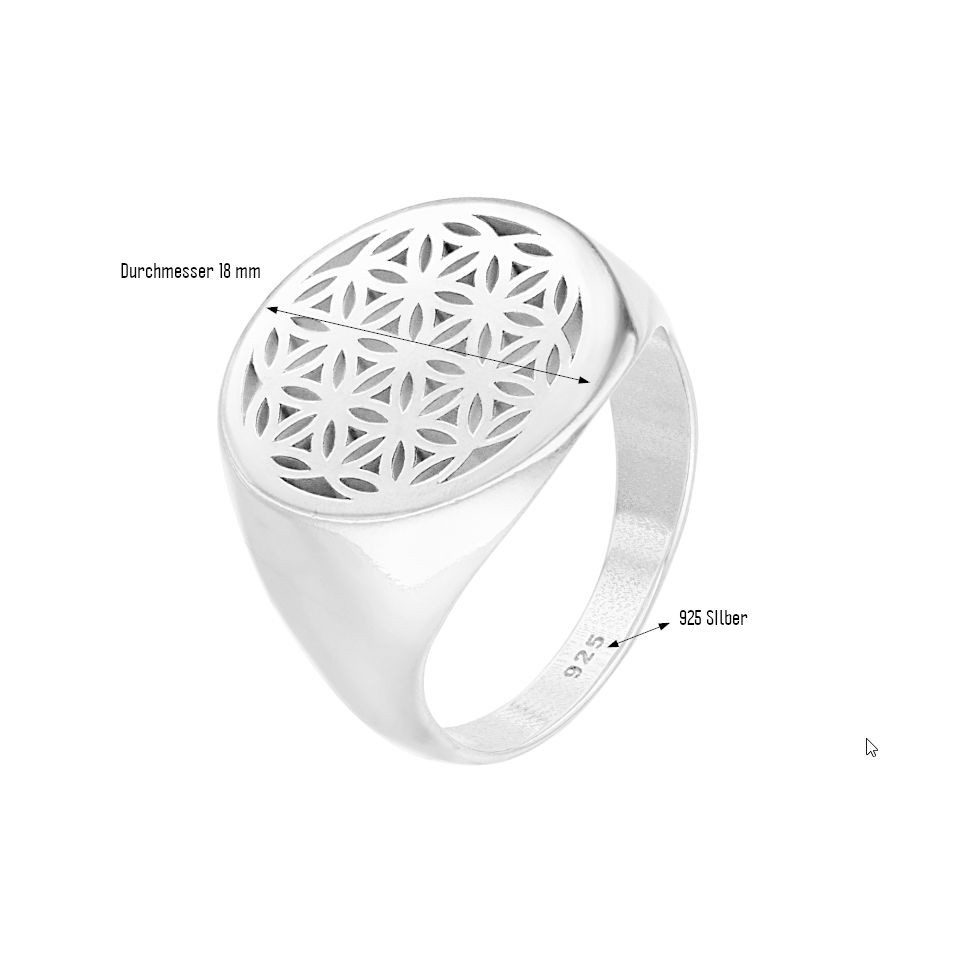 SCHOSCHON Silberring Lebensblume Damenring 925 Silber (Geschenk für Frauen Orientalisches Design, Blume des Lebens), Damen Fingerring Breiter Bandring 18 mm