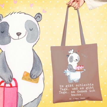 Mr. & Mrs. Panda Tragetasche Panda Backen - Braun Pastell - Geschenk, Hobby, Stoffbeutel, Hobbybäc (1-tlg), Cross Stitching Griffe