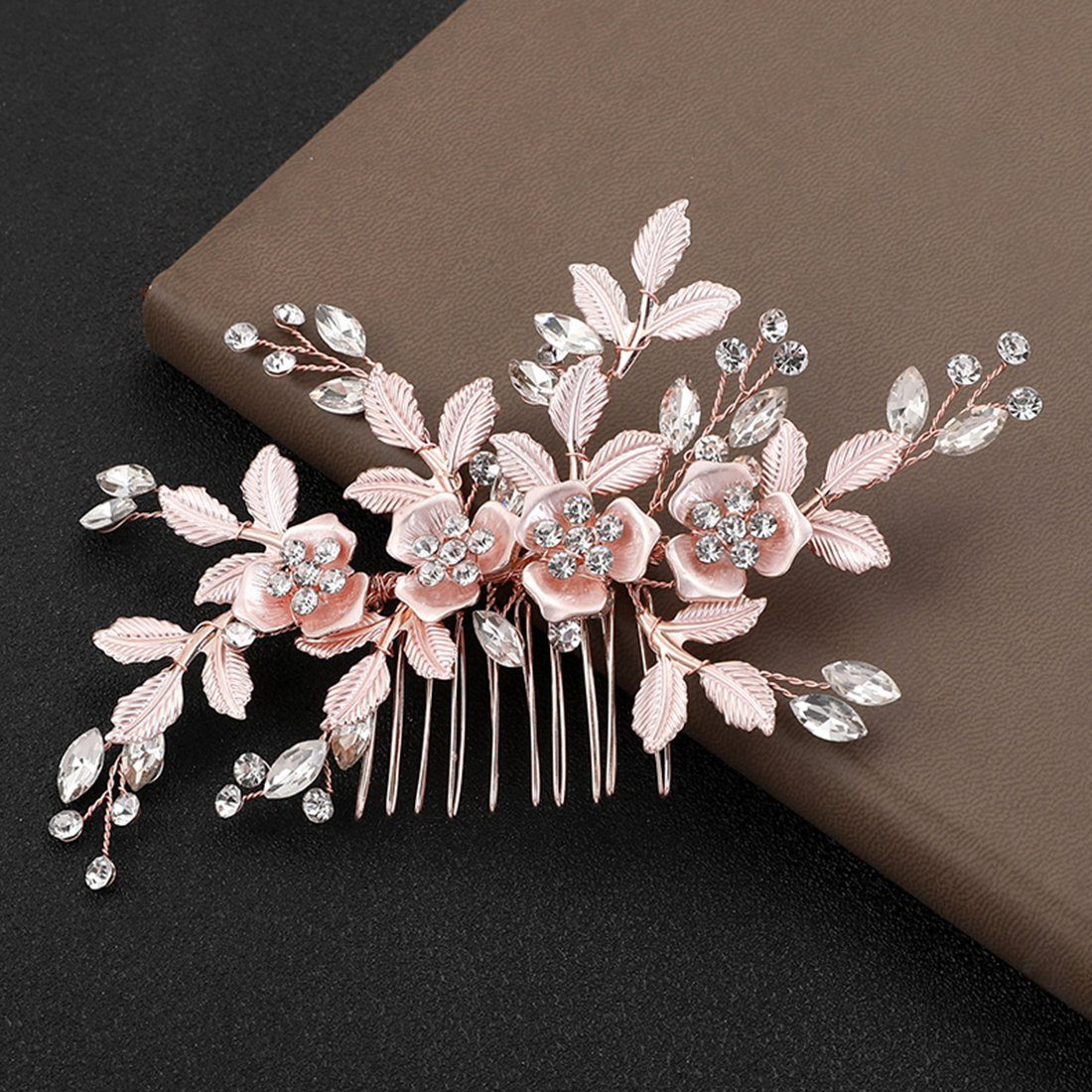 Strass-Haarkamm, Hochzeit Rosa Braut-Accessoires, Blumen-Haarschmuck, Diadem GLAMO