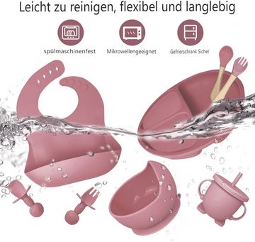 Bedee Kindergeschirr-Set Baby Teller 8 Stücke Silikon Baby Geschirrset Mit Lätzchen (1-tlg), 1 Personen, Silikon, Babygeschirr Geschirrset Abwaschbar BPA Freie