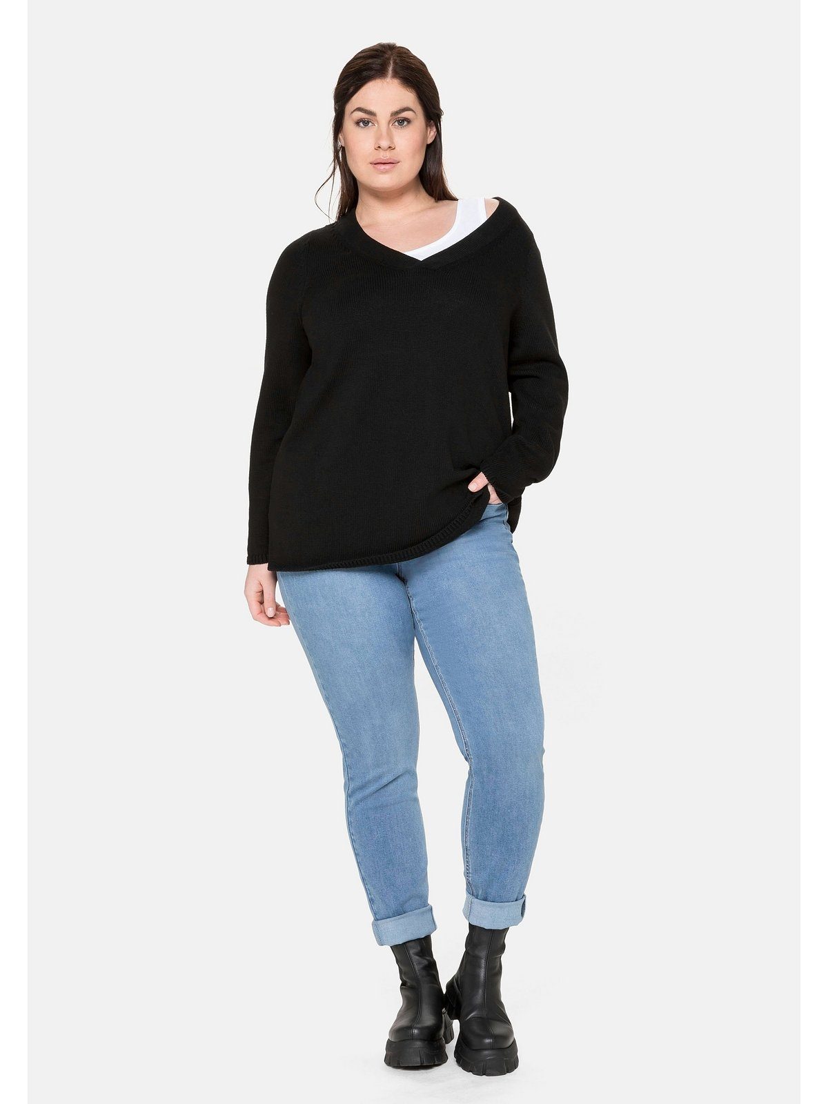 Sheego V-Ausschnitt-Pullover Große Größen aus reiner Baumwolle