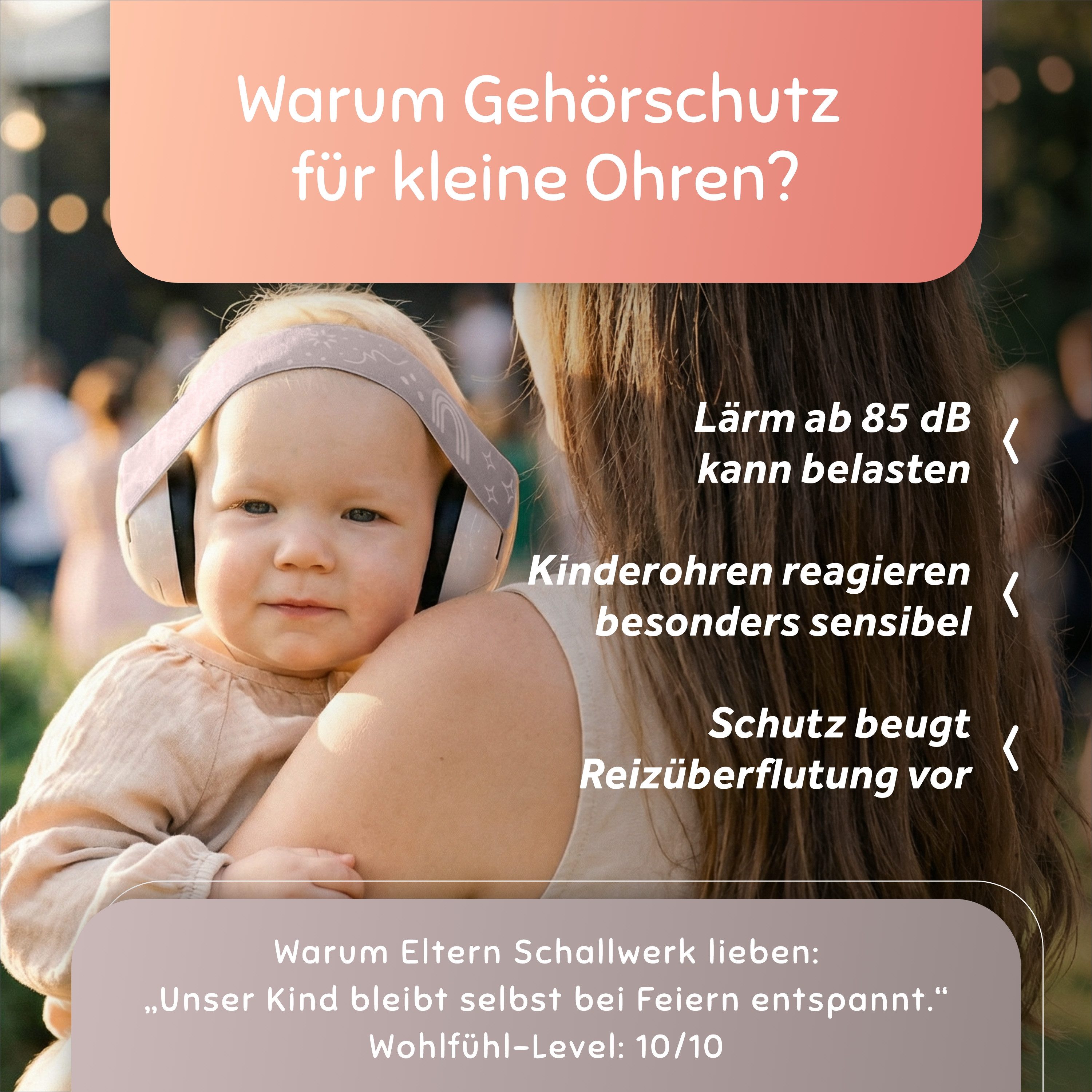 Schallwerk Kapselgehörschutz Mini+ Ohrenschützer für Kleinkinder - Gehörschutz Baby, (Kopfhörer Babys & Kleinkinder, Ohrenschutz für Babys mit verstellbaren Band), bis zu 52cm Kopfumfang
