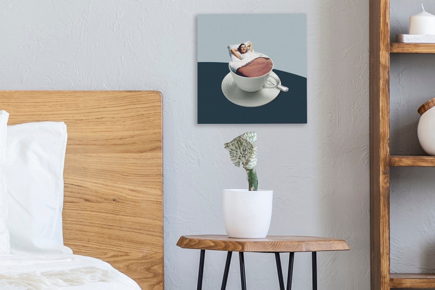 Schlafzimmer Jahrgang, bunt Leinwandbild - OneMillionCanvasses® Bilder St), - Leinwand (1 für Wohnzimmer Kaffee Frau