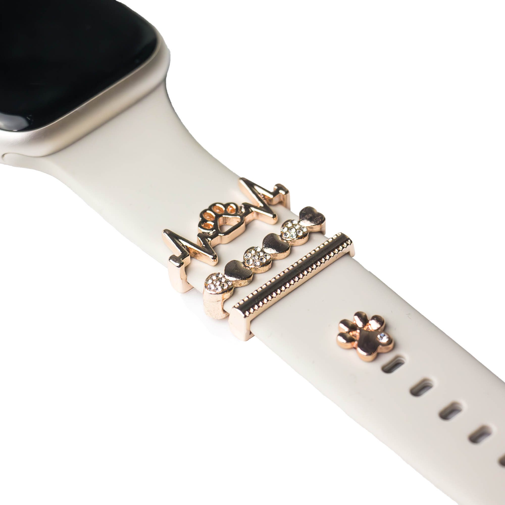 ARTVALL Smartwatch-Armband Apple Watch Charms Set 38/40/41mm & 42/44/45/49mm, Watch Band Charms Pfote Herzen mit Strasssteinen Rosegold
