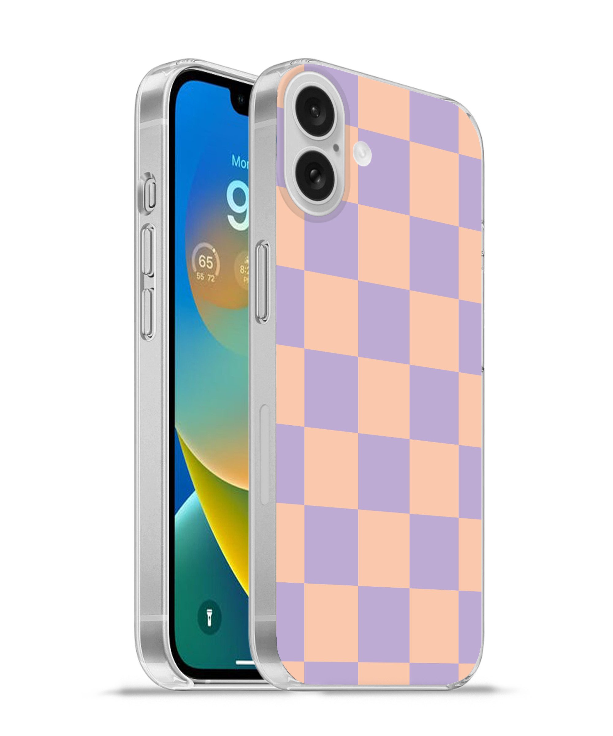 MuchoWow Handyhülle für Apple iPhone 16 Plus Schachbrettmuster - Lila - Rosa - Würfel, Smartphone-Bumper, Print, Handy Schutzhülle Dünn