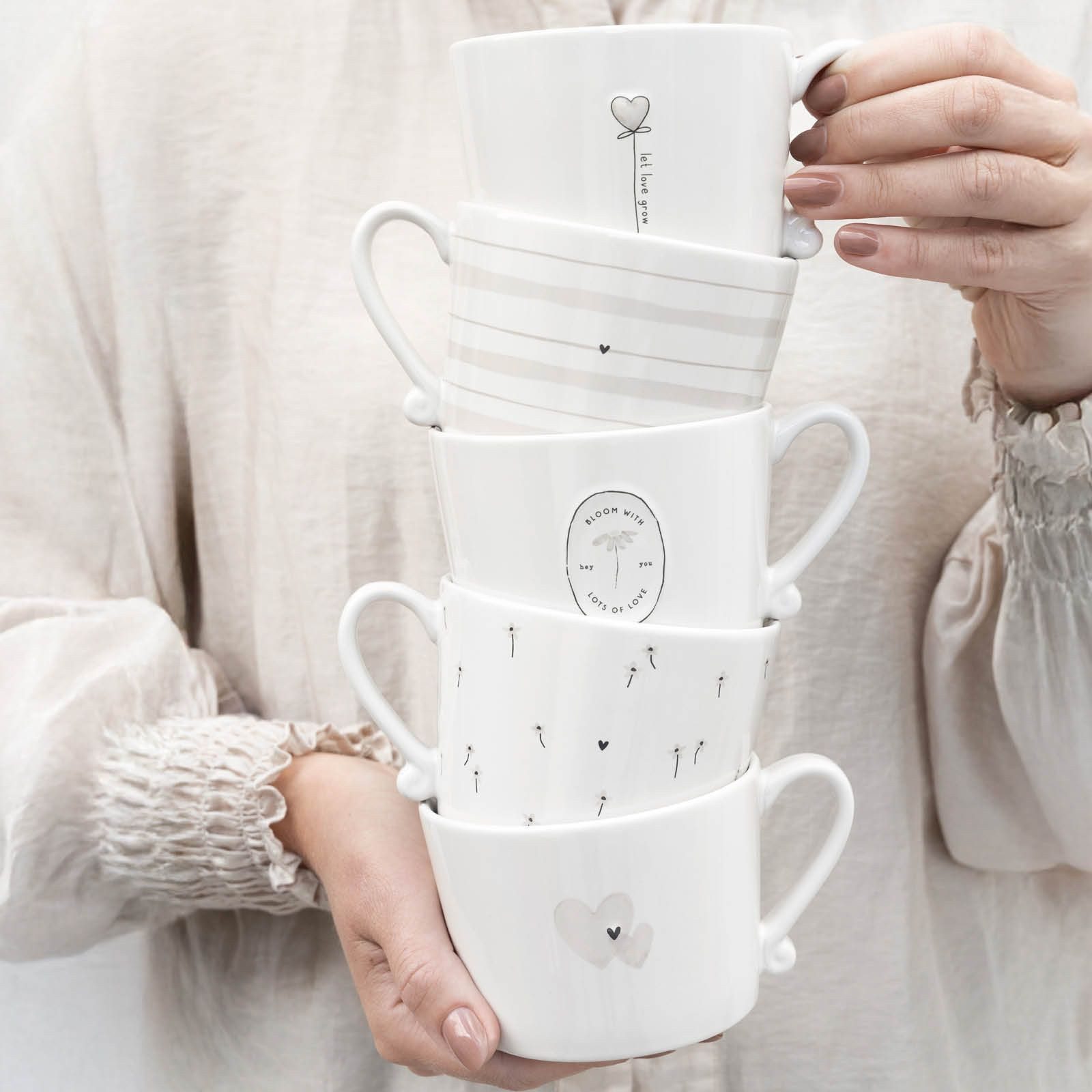 Bastion Collections Tasse, Keramik, Spülmaschinengeeignet, Weiß, Blume, H: 7,2cm