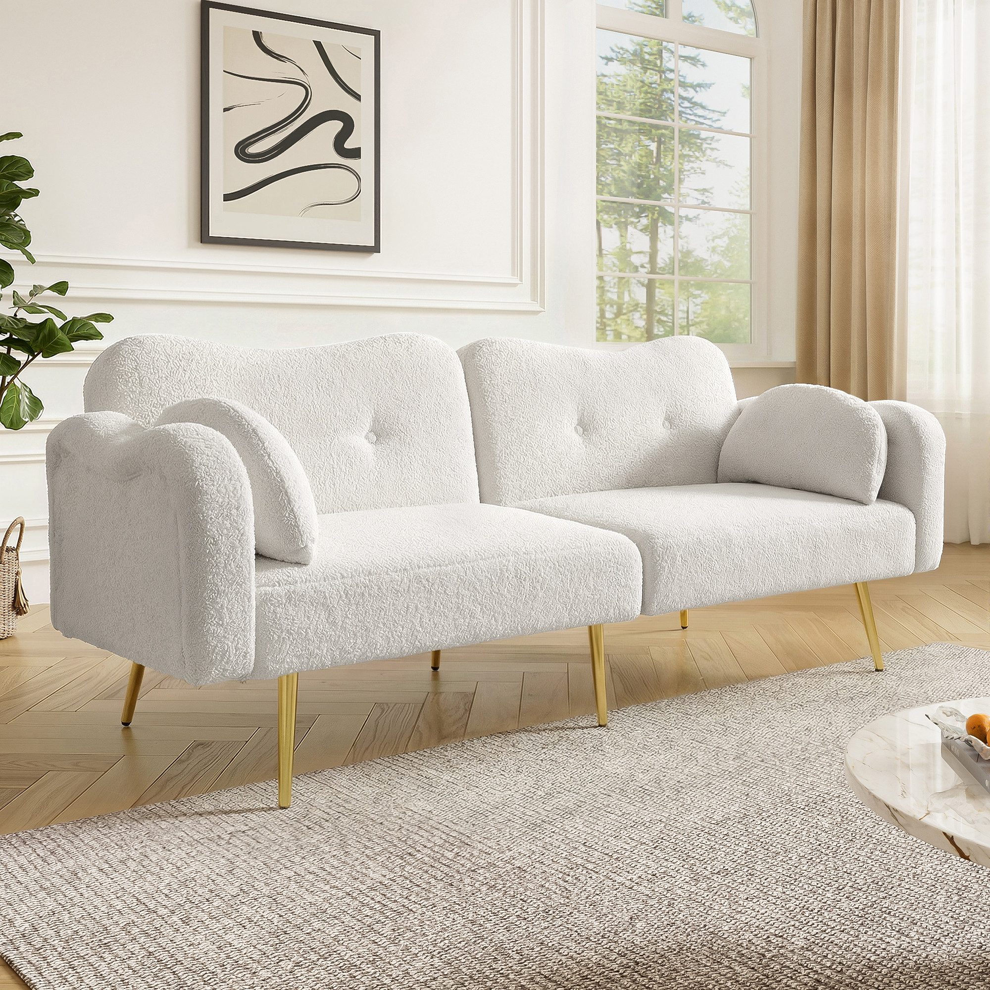 Merax Schlafsofa Bettsofa Klappsofa mit Wolkenform & Schlaffunktion, Couch Gästebett, 175x79x82cm 1 Teile, Sofa mit 3-fach verstellbarer Rückenlehne,6 Metallfüße,Lammwolloptik