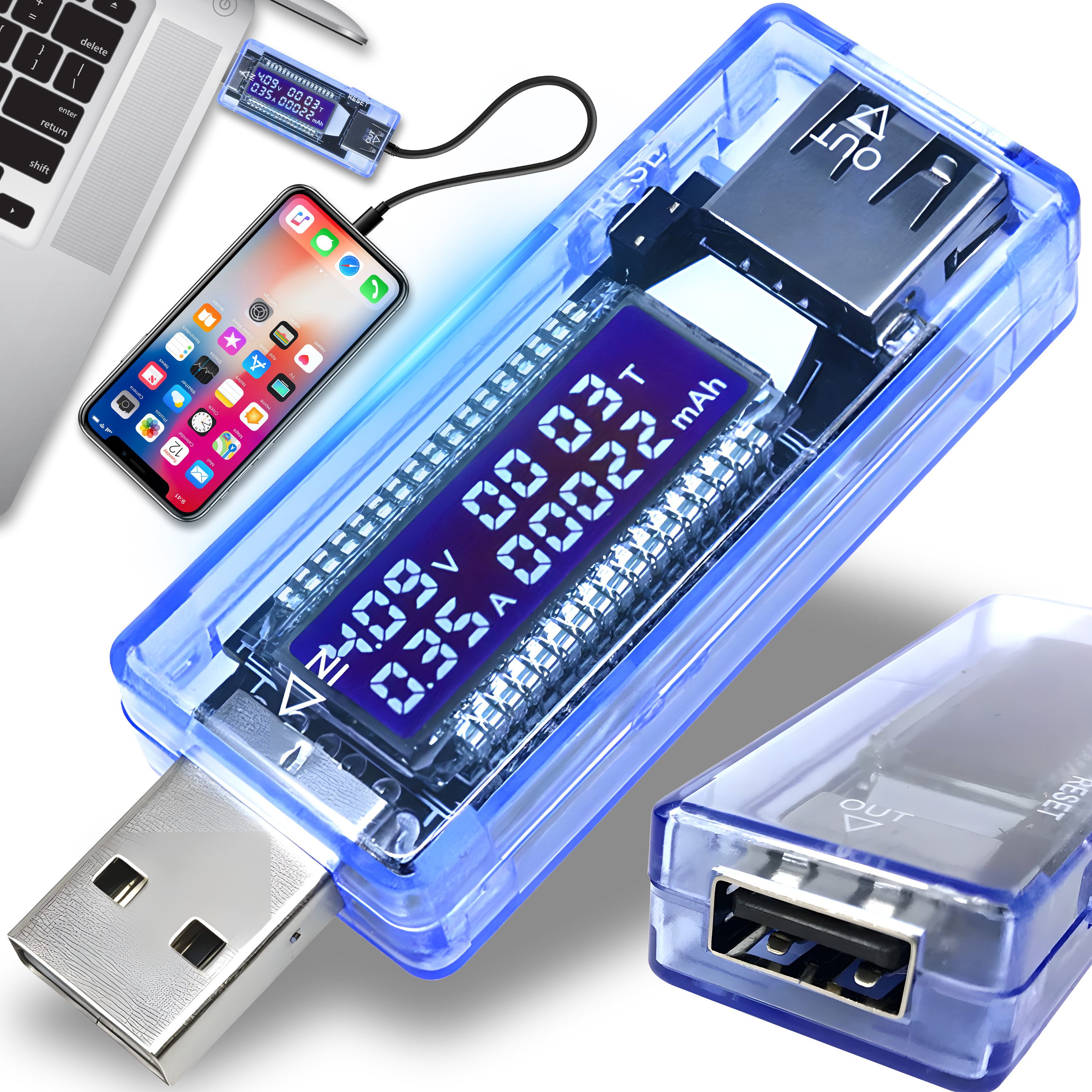 Retoo Spannungsprüfer USB Leistungsmesser Tester Typ-C Multimeter Voltmeter Amperemeter, (Set, 1 USB-Messgerät), Spannung, die Stromaufnahme, die Messzeit, Kapazität