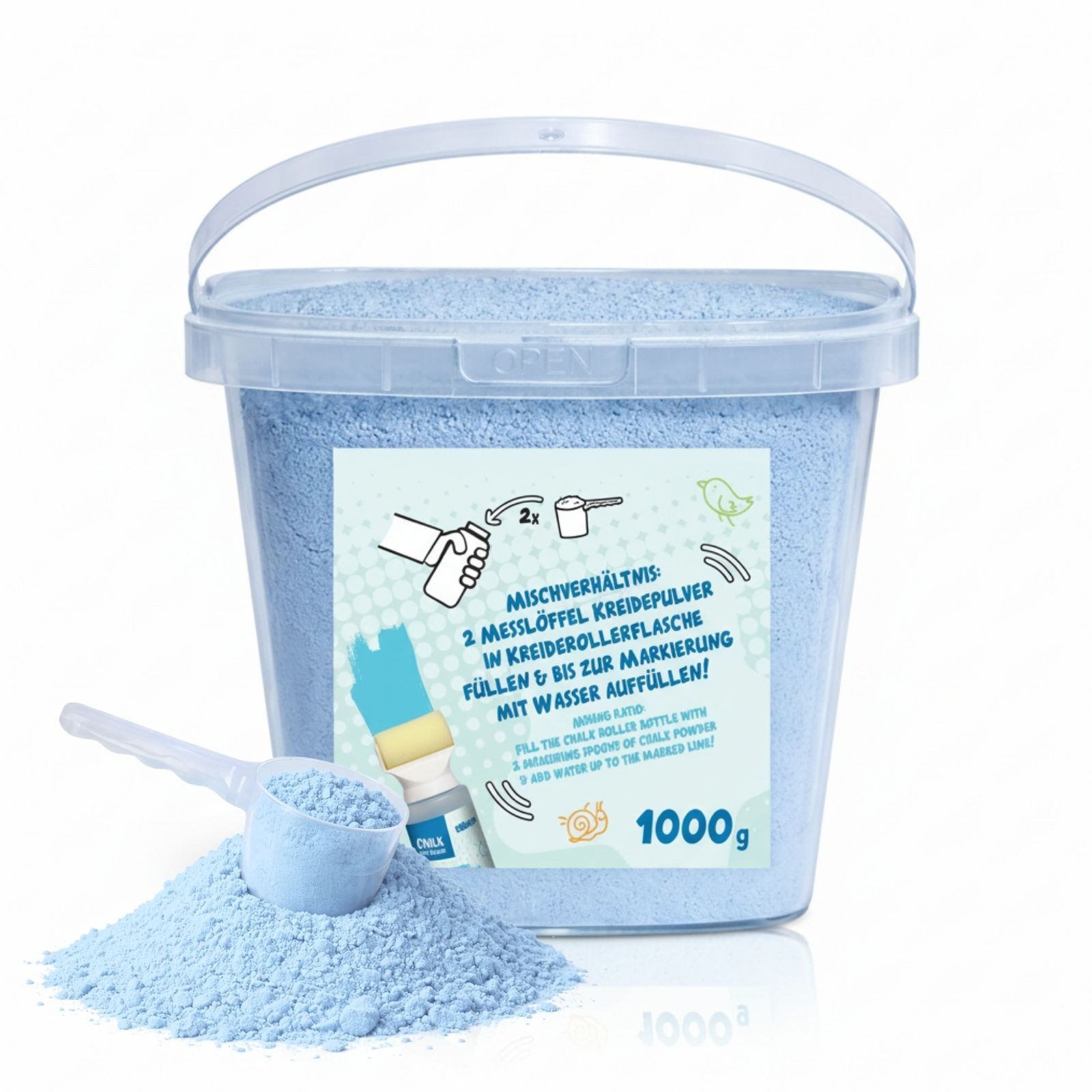 alldoro Malkreide Kreidepulver Blau 1000g – Nachfüllpack für Straßenmalkreide-Roller, Mit Messlöffel, im wiederverschließbaren Eimer, für Kinder ab 3 Jahren