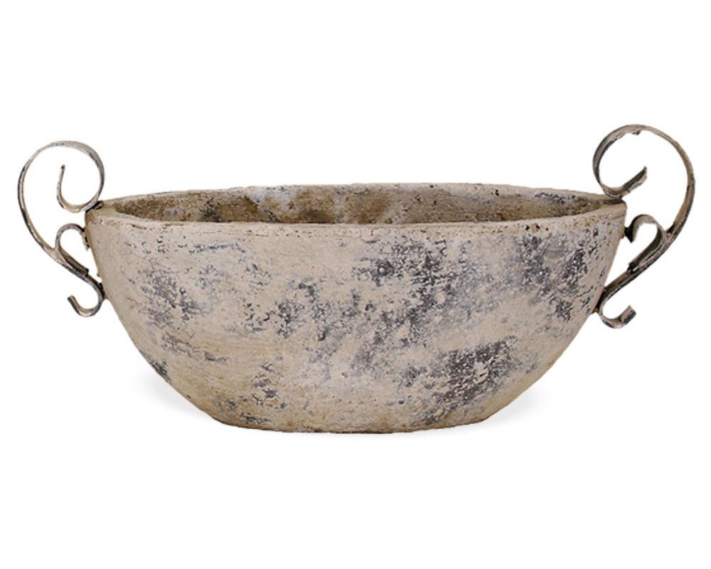matches21 HOME & HOBBY Blumentopf Keramik Pflanzschale für draussen oval Deko-Schale beige 28,5 cm (1 St), Wetterfeste Outdoor Pflanzschale Blumen-Schale Garten-Deko Pflanztopf