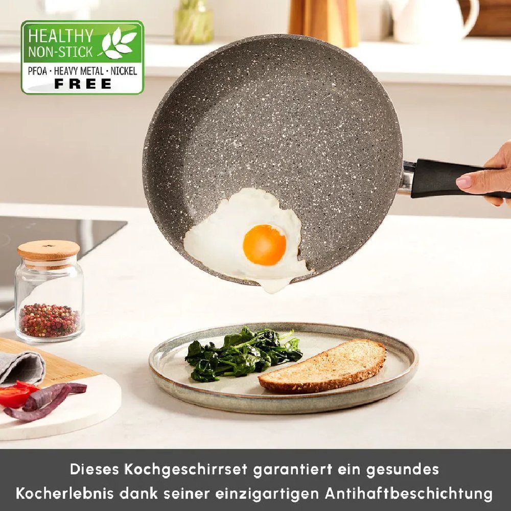 Karaca Topf-Set Karaca Gris Biogranit 7-teilig Induktions Kochtopfset mit Pfanne, Grau