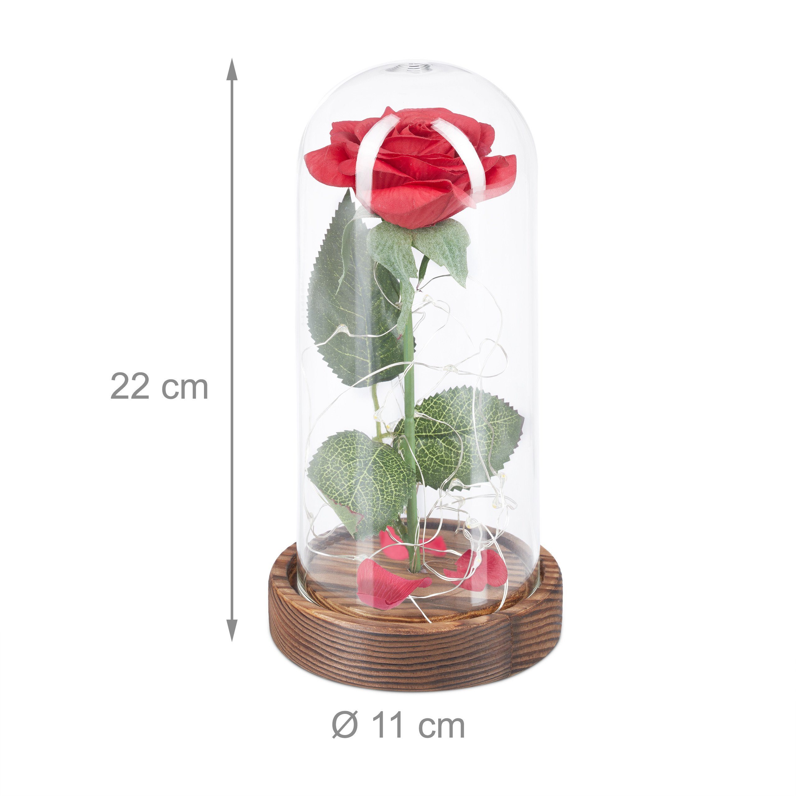 Kunstblume Ewige Rose im Glas mit Licht Rose, relaxdays, Höhe 22 cm – Bild 4 von 5