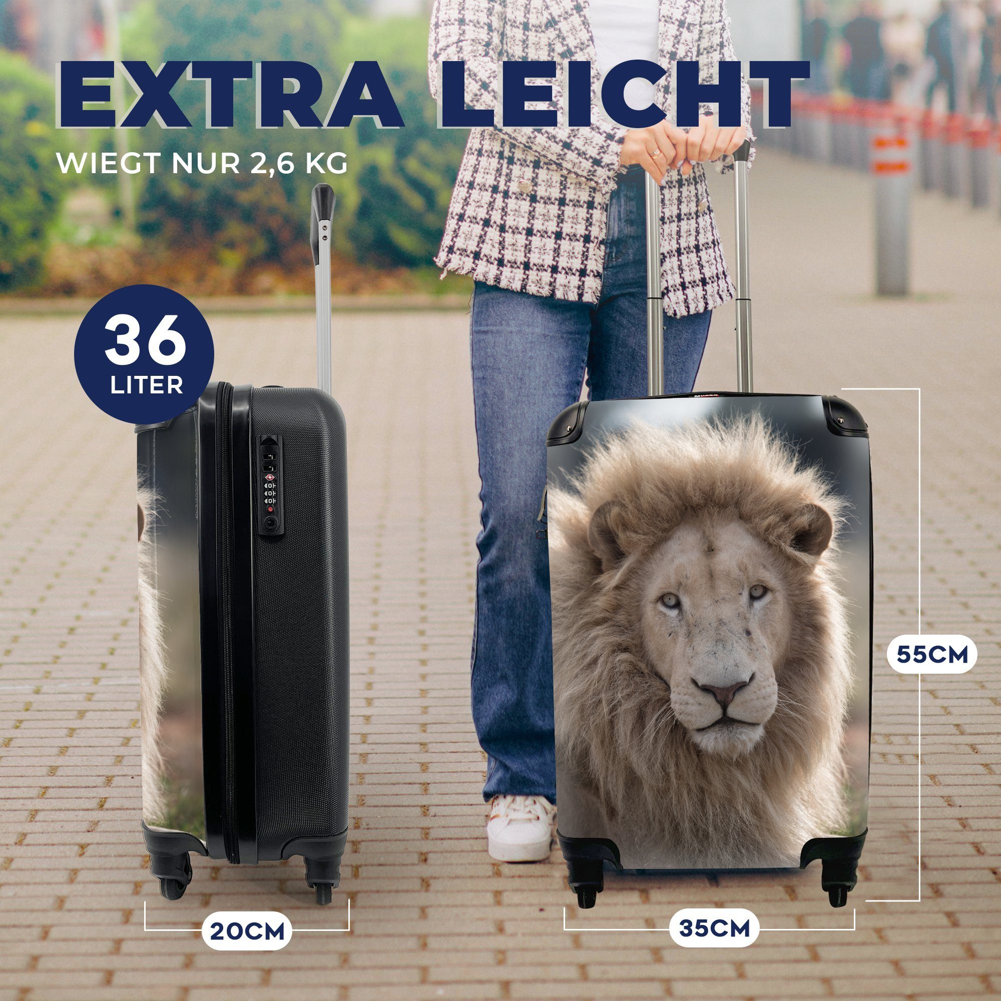 Reisekoffer - Löwe Trolley, mit Rollen, Reisetasche 4 für MuchoWow Handgepäckkoffer Weiß, Handgepäck Tier Ferien, rollen, -