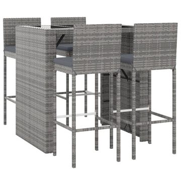 vidaXL Garten-Essgruppe 5-tlg Gartenbar-Set mit Kissen Grau Polyrattan Bar Set