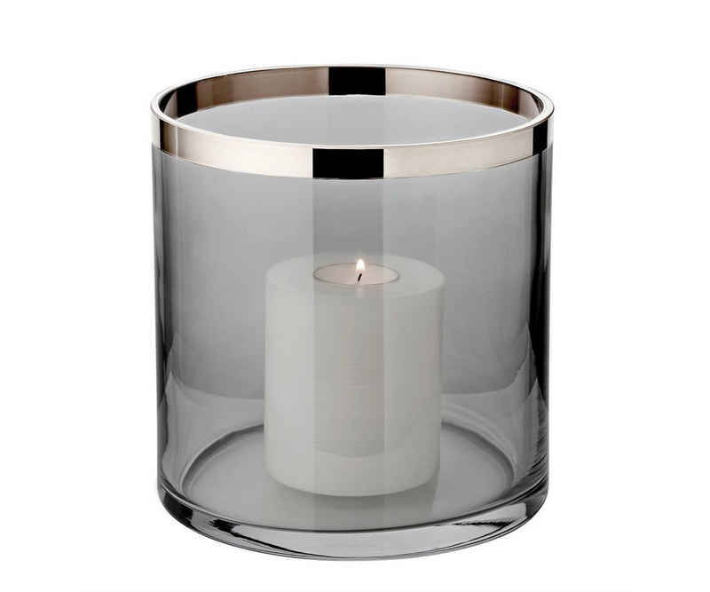 EDZARD Windlicht »Zeus«, H 25 cm, ø 18 cm, mundgeblasenes Kristallglas mit Platinrand, Kerzenhalter für Stumpenkerzen in dunkler Edition