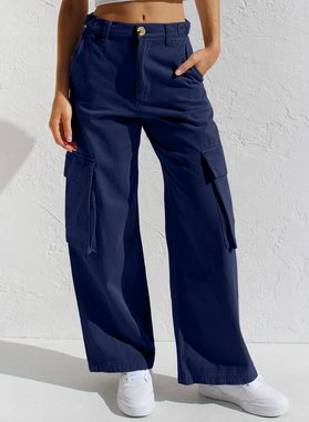 ZWY Gerade Jeans Workerjeans, Straight-Jeans Damen Hoher Taille Jeanshosen (1-tlg) Wide Leg Schlaghose Baggy Cargo Pants(7-tlg)