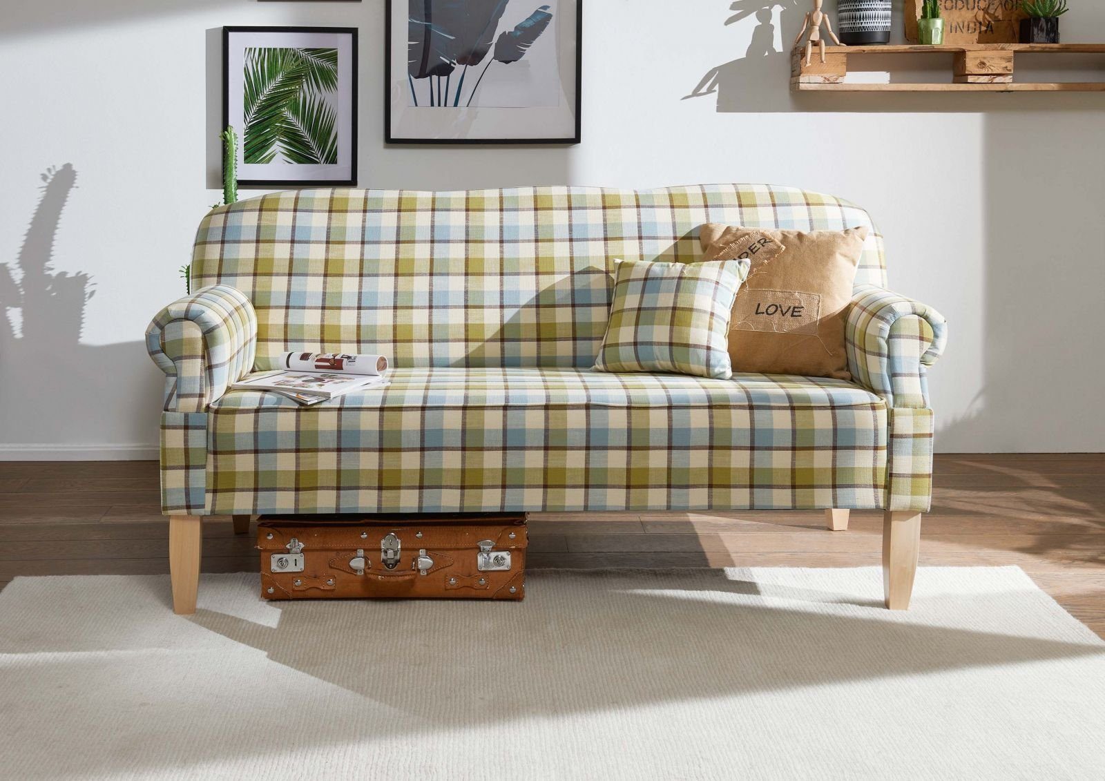 Massivmoebel24 Sofa SOFAS, Küchensofa 188x78x97 hell kariert EDINBURGH