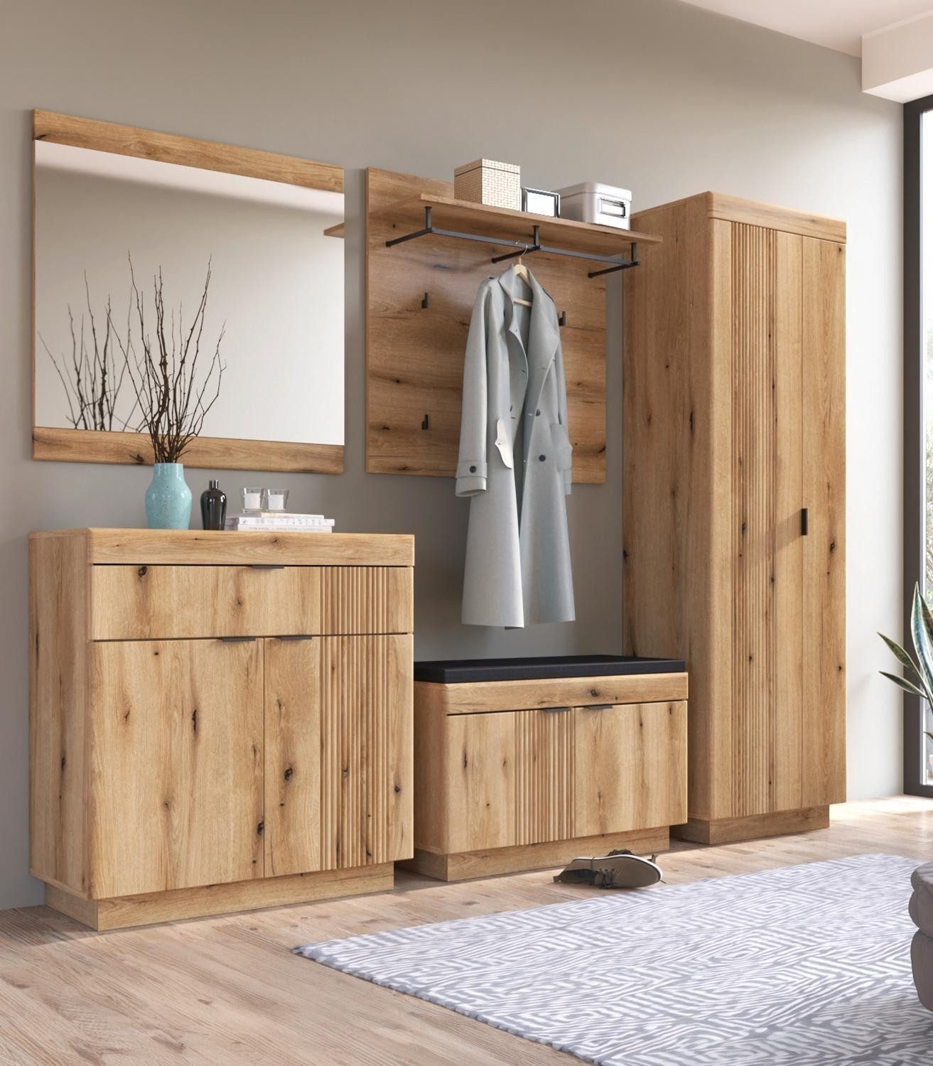 Meble Wójcik Schuhschrank DELAMAR, Coast Evoke Eiche Dekor, MDF, 2 Türen, 1 Schublade, Soft-Close-Funktion, B 88 x H 93 x T 40 cm