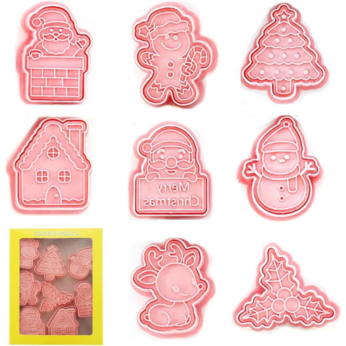 COFI 1453 Ausstechform Weihnachtskekse Form 8er Set für Plätzchen Kekse und Fondant, Kunststoff, (8-St)