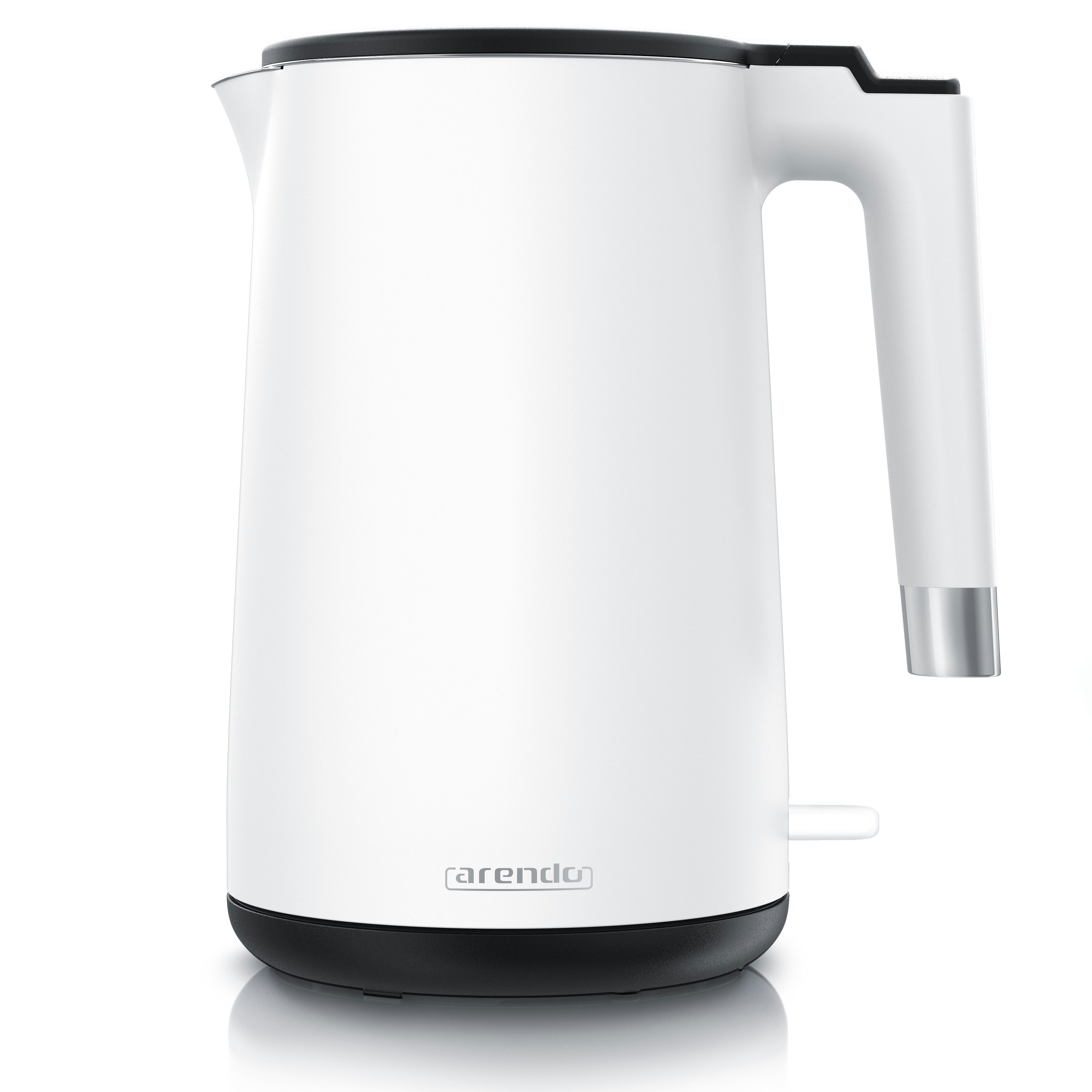 Arendo Wasserkocher aus Edelstahl, 360° Controller, Doppelwand-Design, weiß matt, 1,5 l, 2000 W, Teekocher, Überhitzungs- und Trockengehschutz, BPA-frei