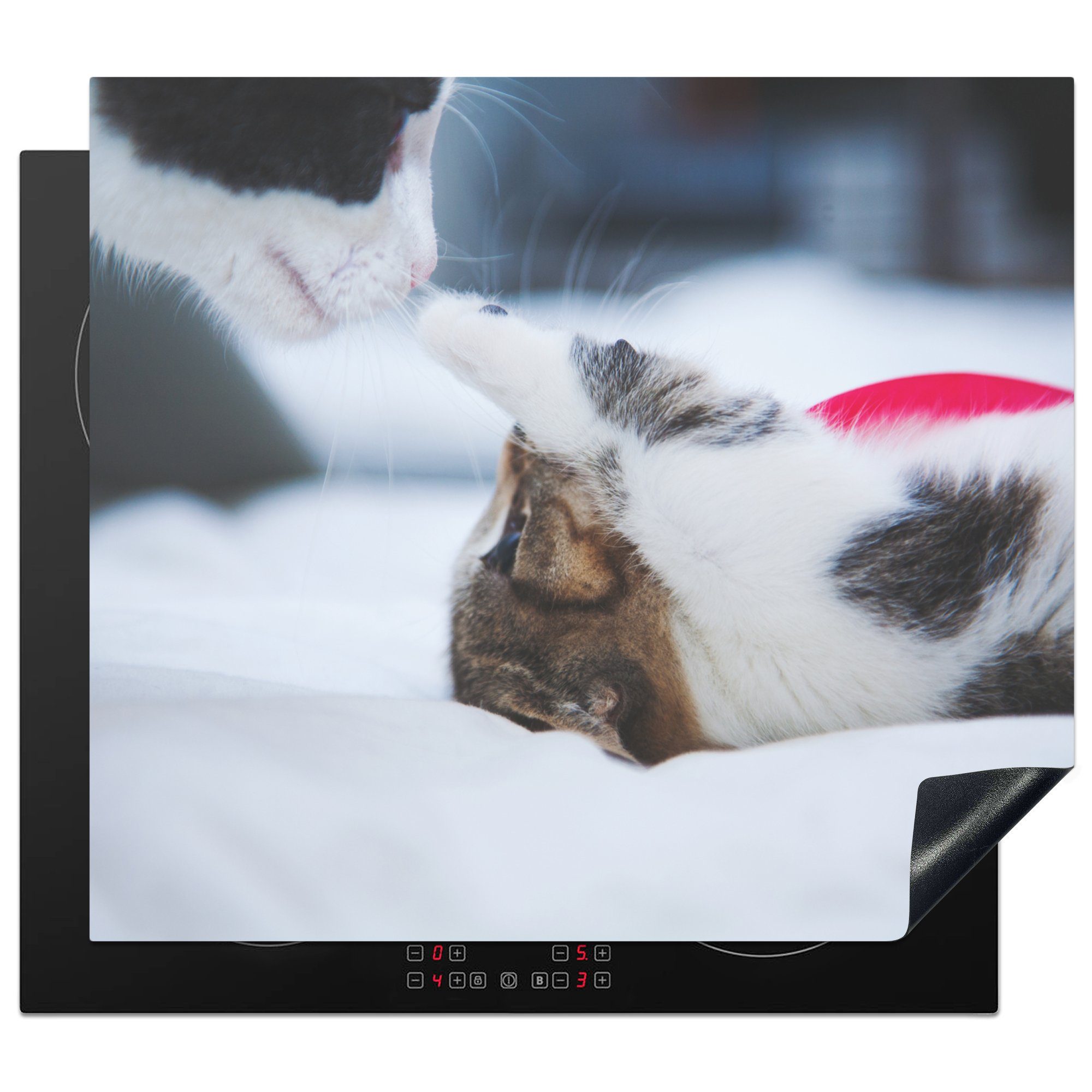 MuchoWow Herdblende-/Abdeckplatte Katze (1 Bettlaken, 60x52 nutzbar, Kätzchen Ceranfeldabdeckung cm, - Arbeitsfläche - Vinyl, Mobile tlg)