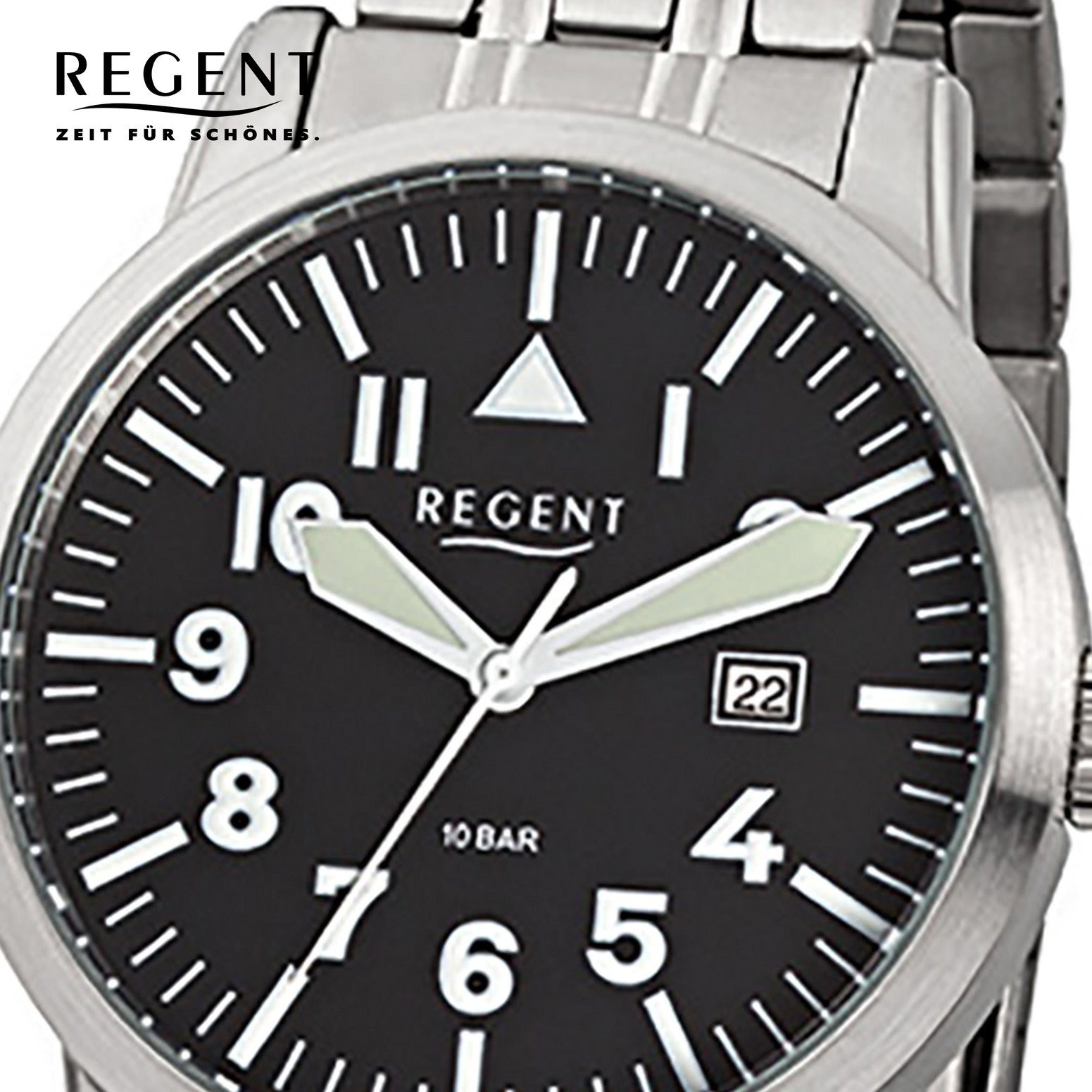 Regent Regent 42mm), Herren-Armbanduhr rund, Herren Edelstahlarmband, Analog, Armbanduhr Quarzuhr (ca. Leuchtzeiger groß silber