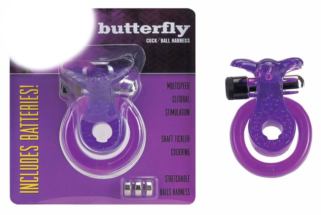 Seven Creations Vibro-Penisring Cock & Ball Harness Butterfly purple