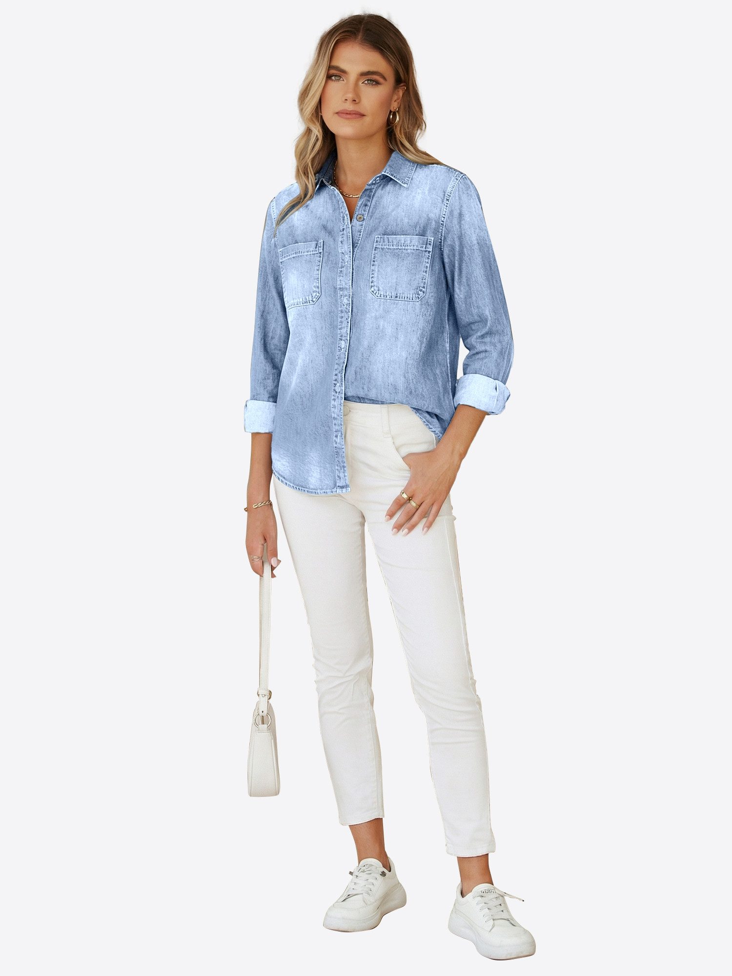 Imily Bela Jeansbluse Damen Lässige Boyfriend Jeansjacke (Packung, 1-tlg., 1per-Pack) aus Baumwolle – Bild 4 von 5