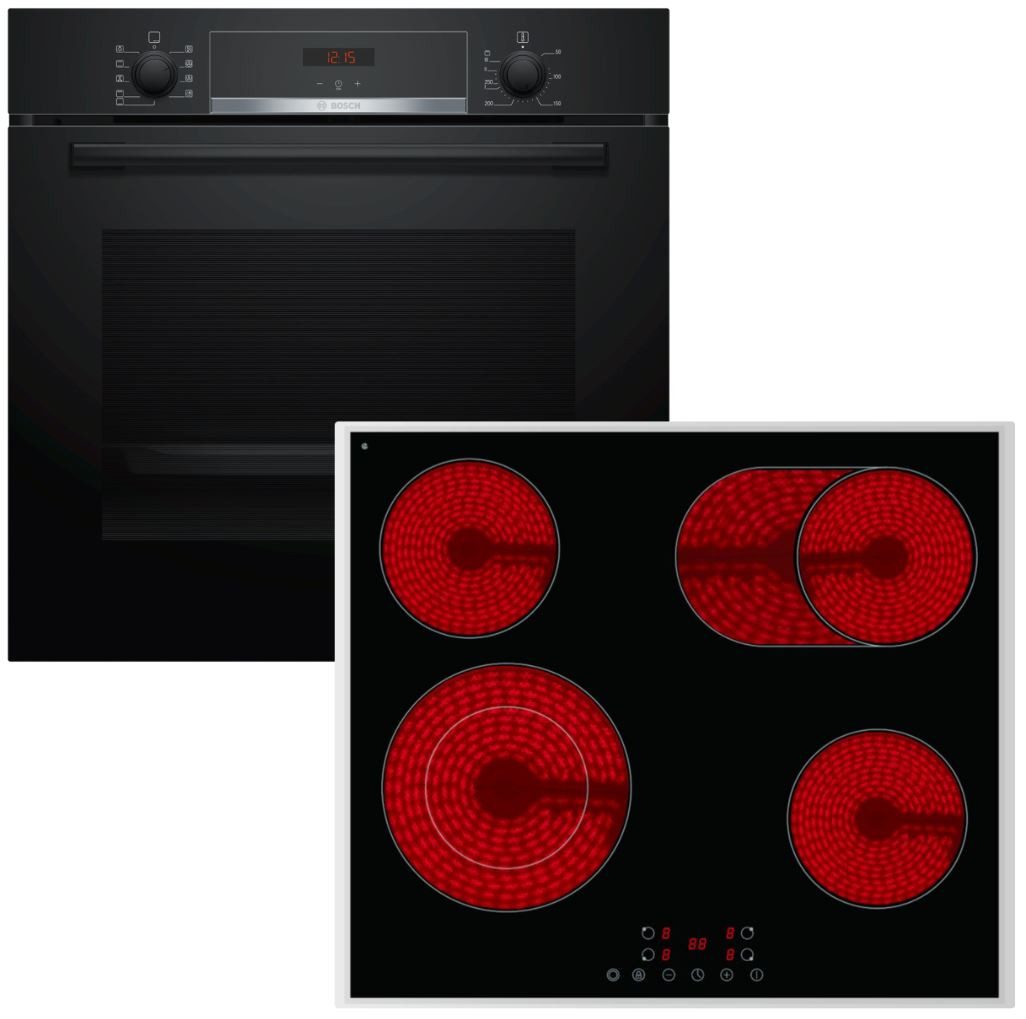 BOSCH Backofen-Set EcoClean Direct mit PKM Glaskeramikkochfeld Bräterzone autark 60 cm