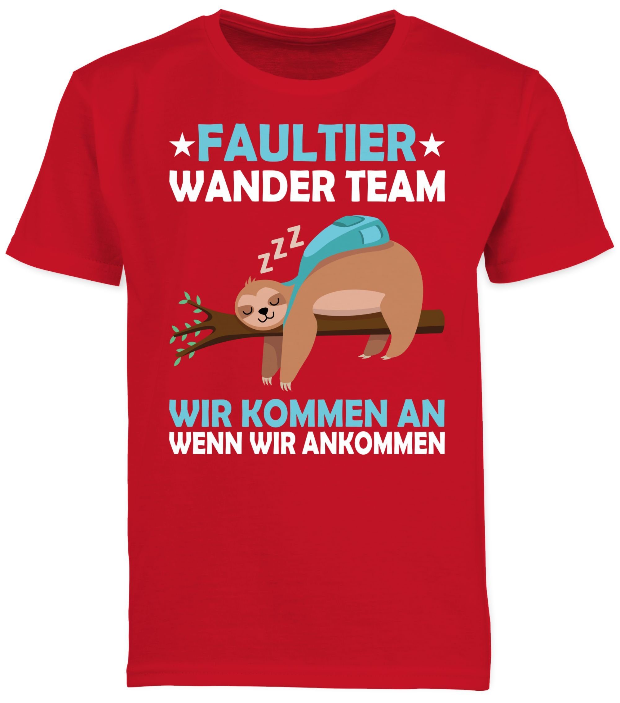 3 Sprüche Wander T-Shirt Kinder Statement Hiking Team Shirtracer Rot Faultier