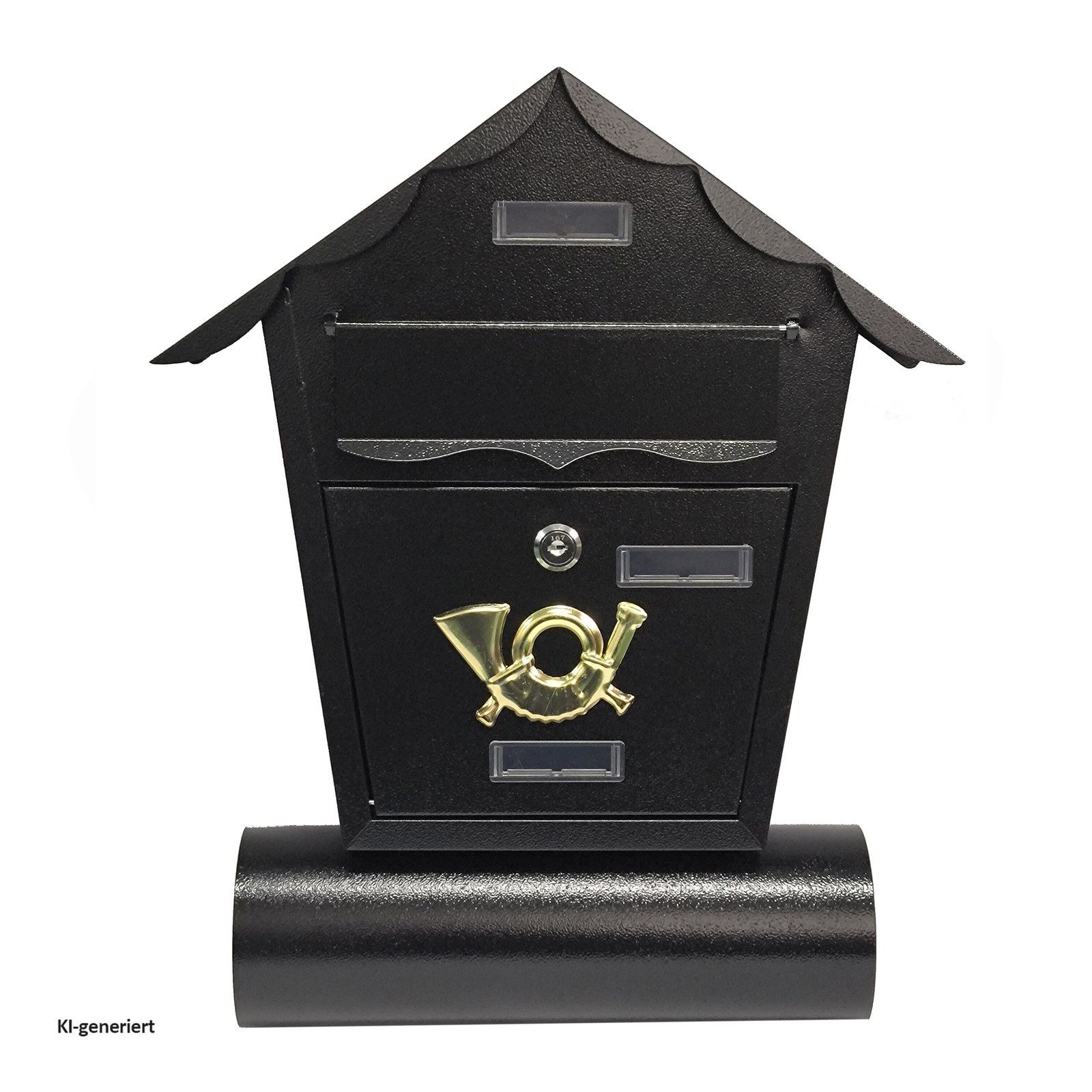 HTI-Living Briefkasten Briefkasten Amin Schwarz mit Zeitungsrolle (Stück, 1-St., 1 Briefkasten), mit Spitzdach zur Wandmontage